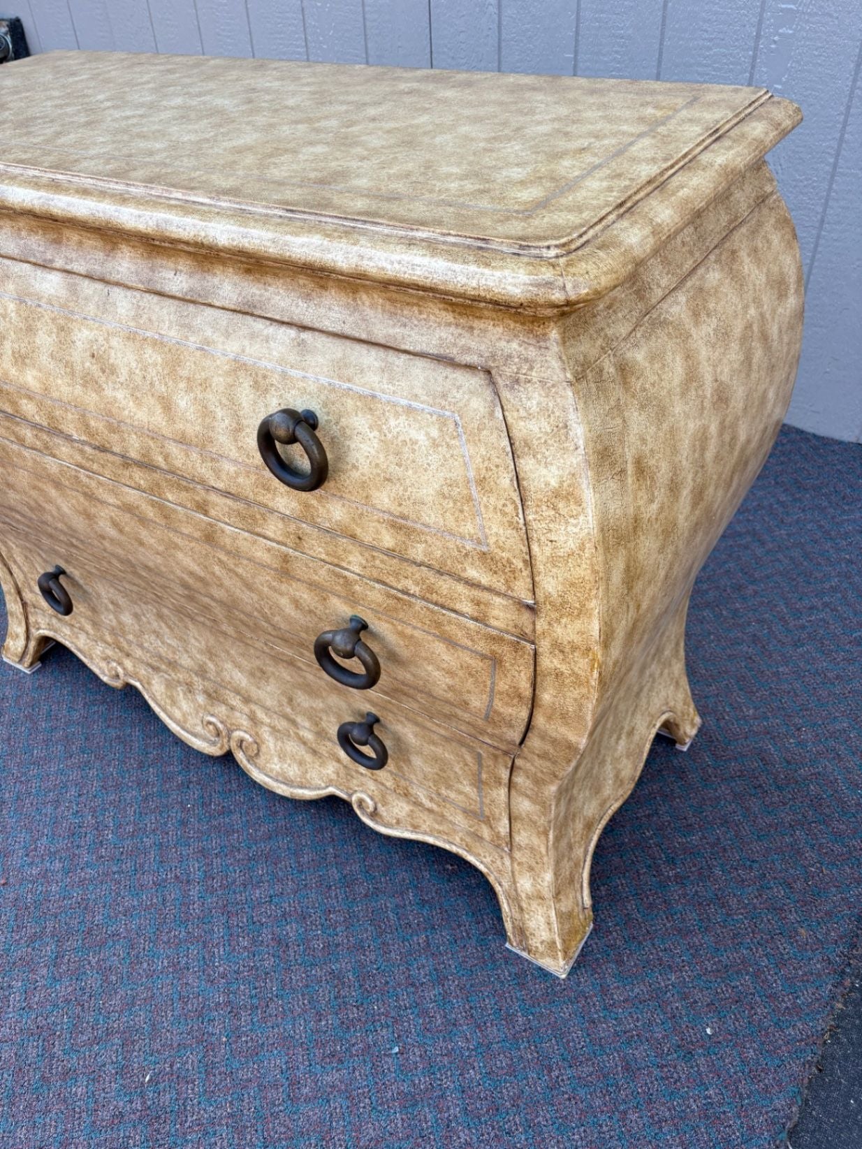 67403 Vintage Henredon Bombe Chest in Faux Marble Finish