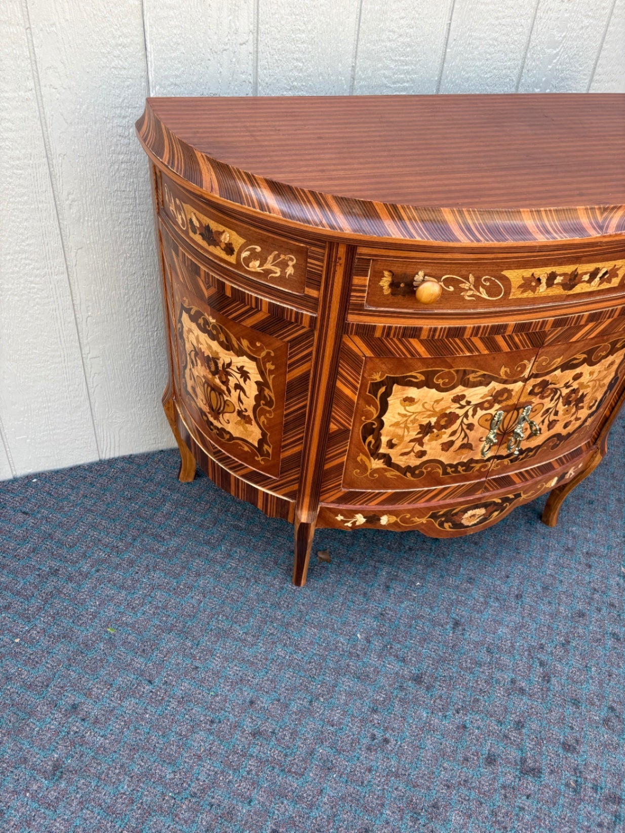 67887 Exquisite Inlaid Demilune Chest with Floral Marquetry