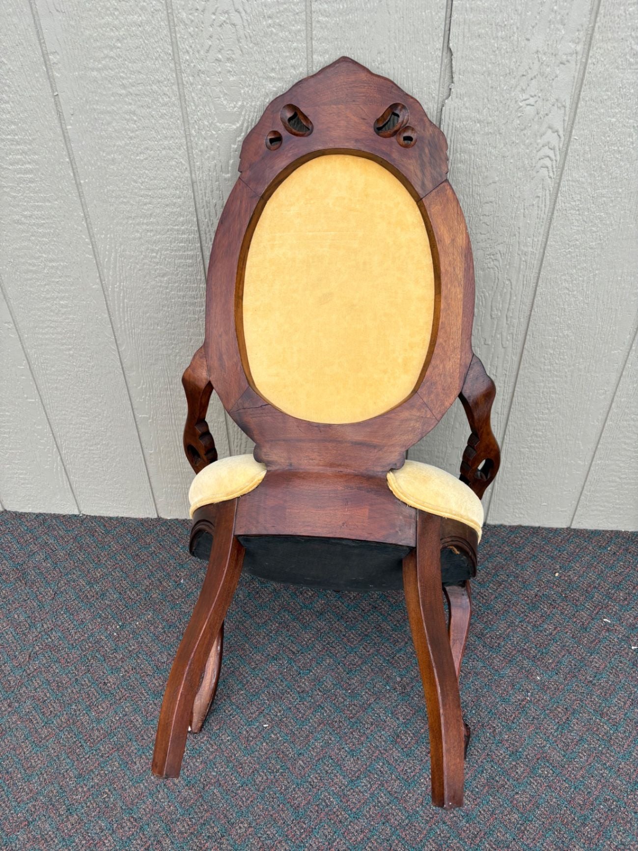 67445  Victorian Carved Mahogany Chair with Yellow Upholstery