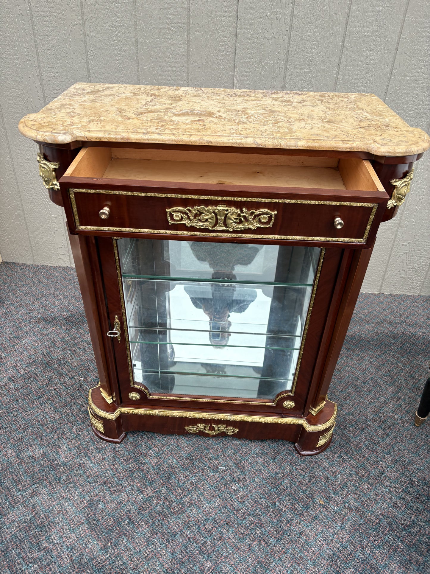 Elegant Louis XV Style Marble Top Curio Cabinet