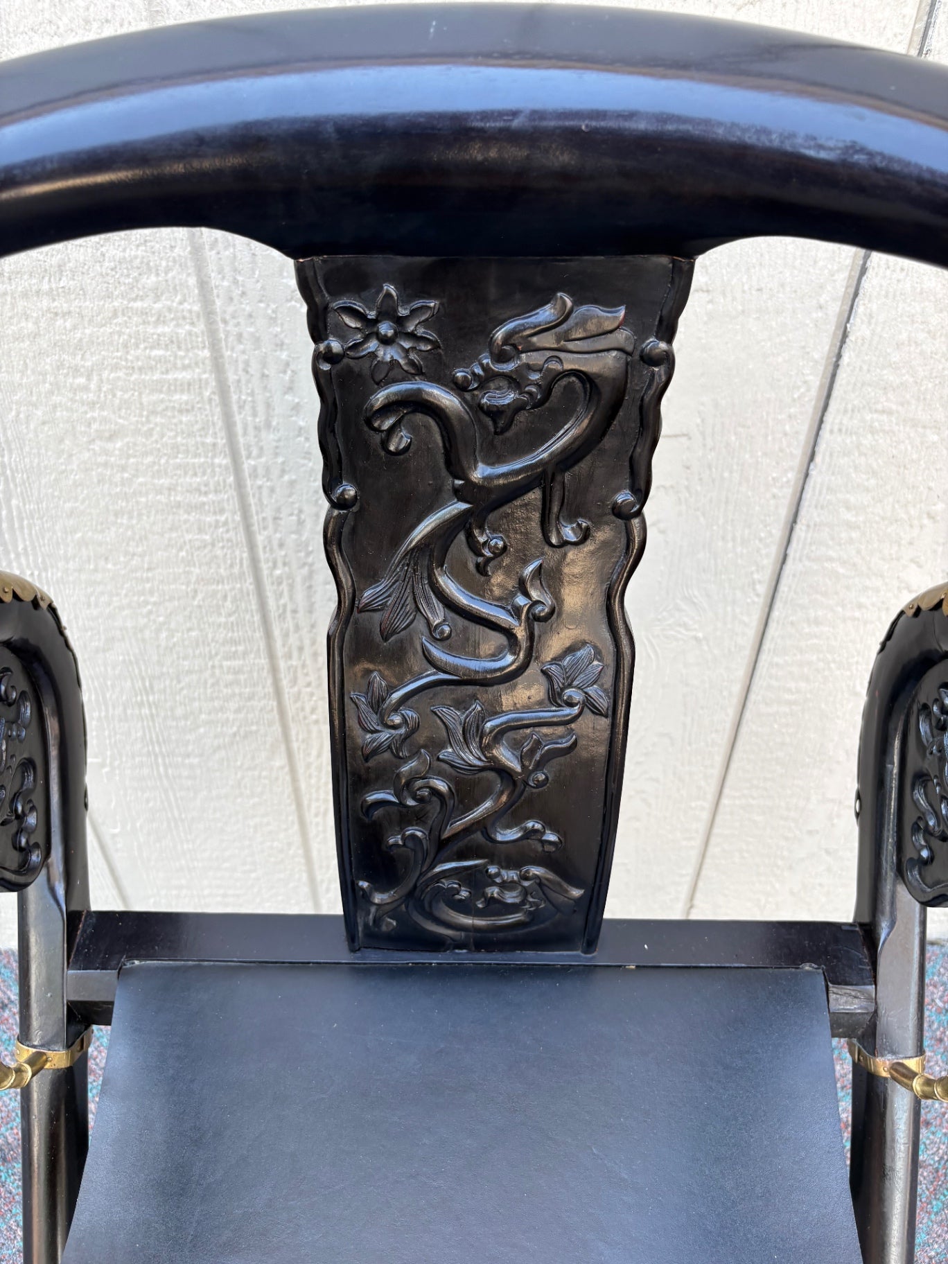 68061 Oriental Style Black Folding Chair with Carved Details
