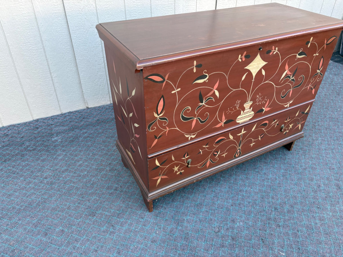 68232  Hand-Painted Mac Intosh Blanket Chest Trunk with Floral Motifs
