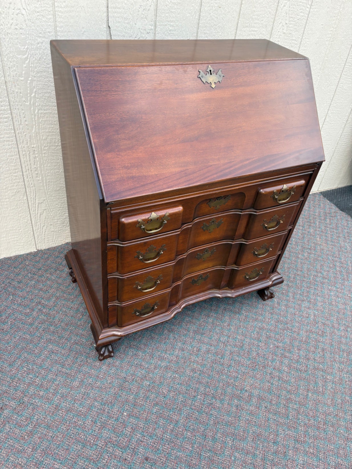 66895 Vintage Mahogany Block Front Desk by Hathaways with Claw Feet