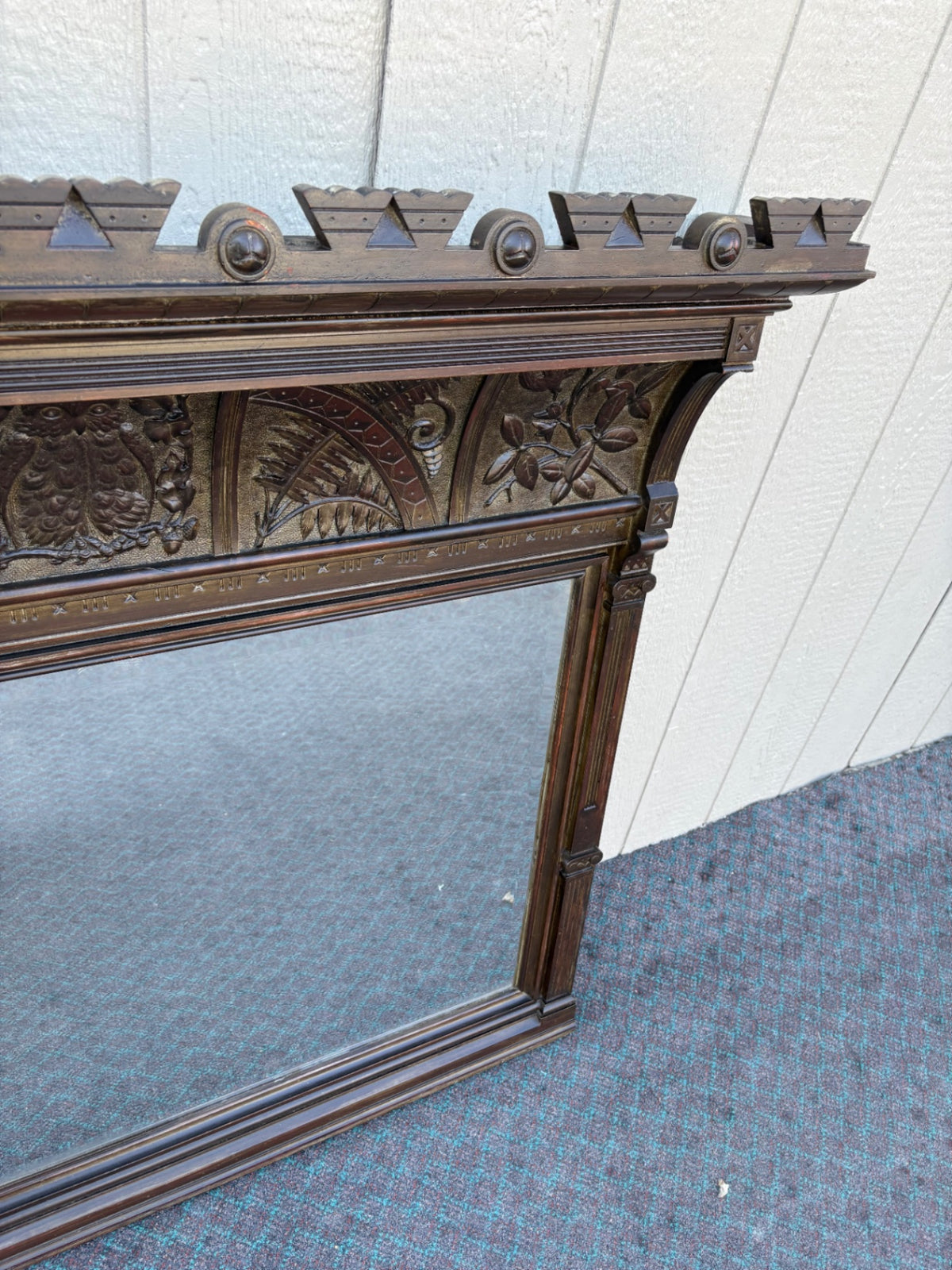 68138 Large Victorian Wall Mirror with Ornate Carved Wood Frame