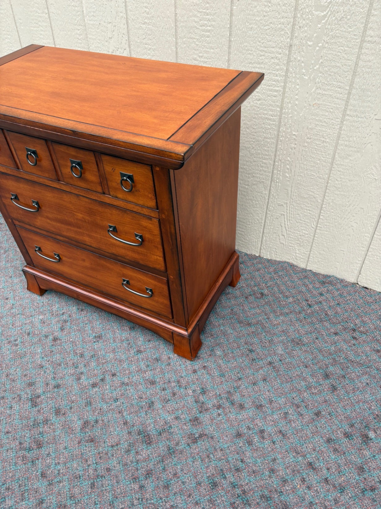 67989  Vintage Wooden Nightstand with Glass Shelf and Brass Accents