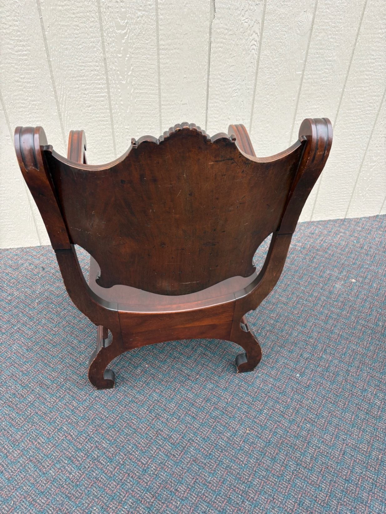 67539  Antique Empire Mahogany U-Back Chair with Ornate Carvings