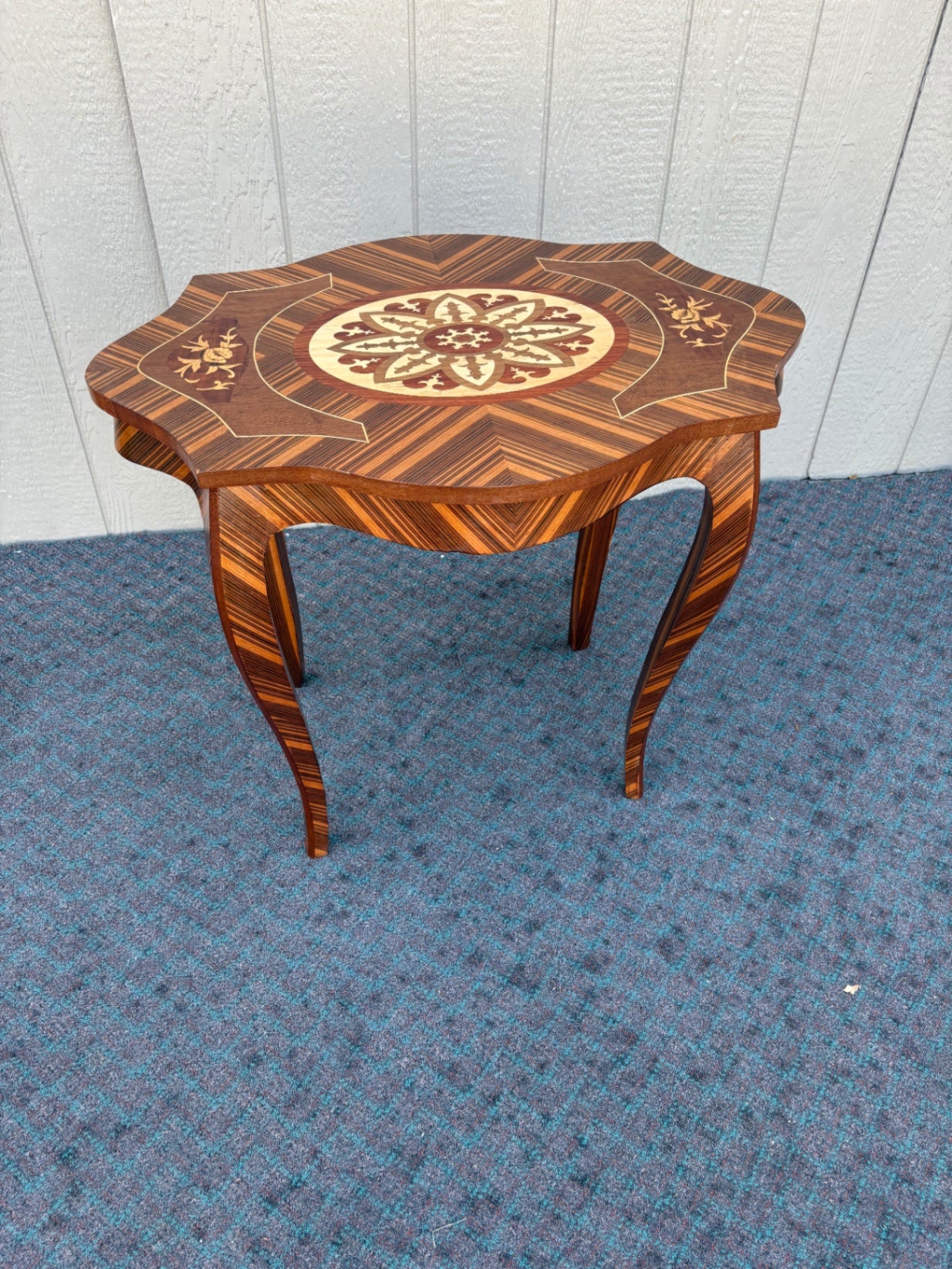 Exquisite Inlaid Side Table with Marquetry Design, French Style
