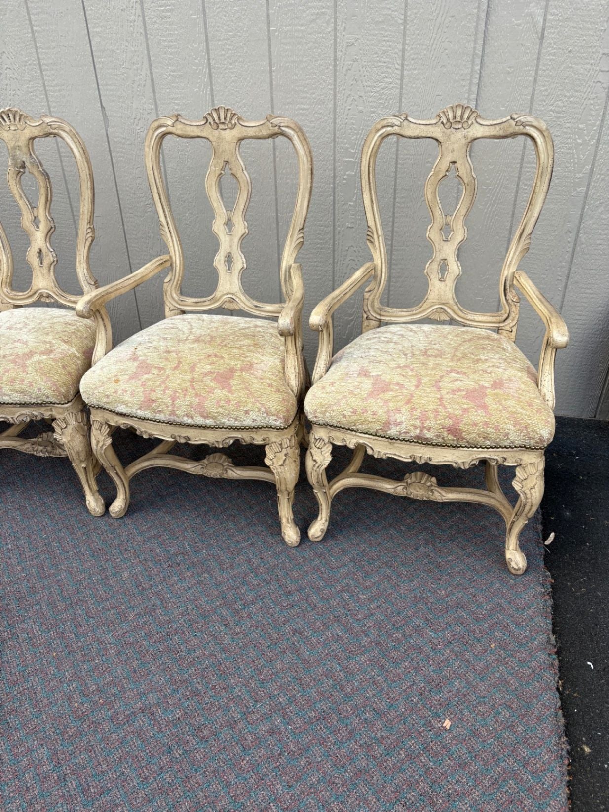 67586 Set of 6 Vintage French Provincial Dining Chairs in Cream Finish