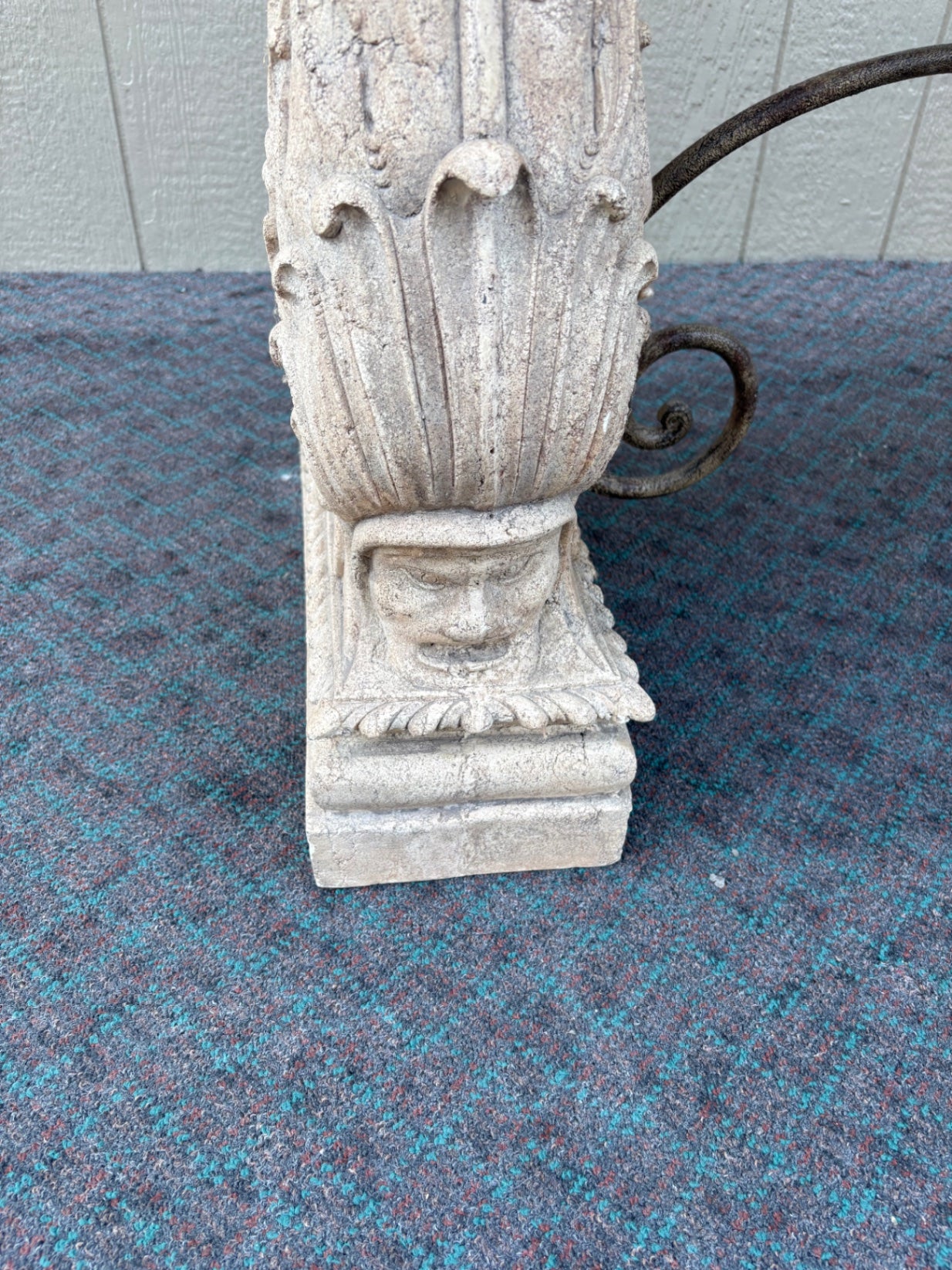 68079 Elegant Classical Cement Console Table with Ornate Ironwork