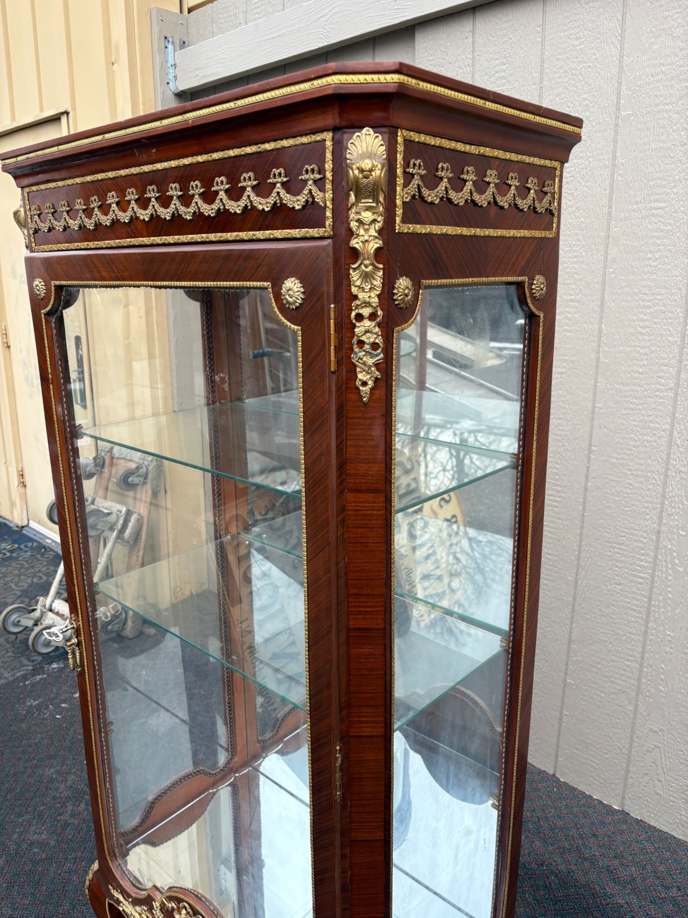 67322  Louis XV Style Curio Display Cabinet with Gilt Ormolu Accents