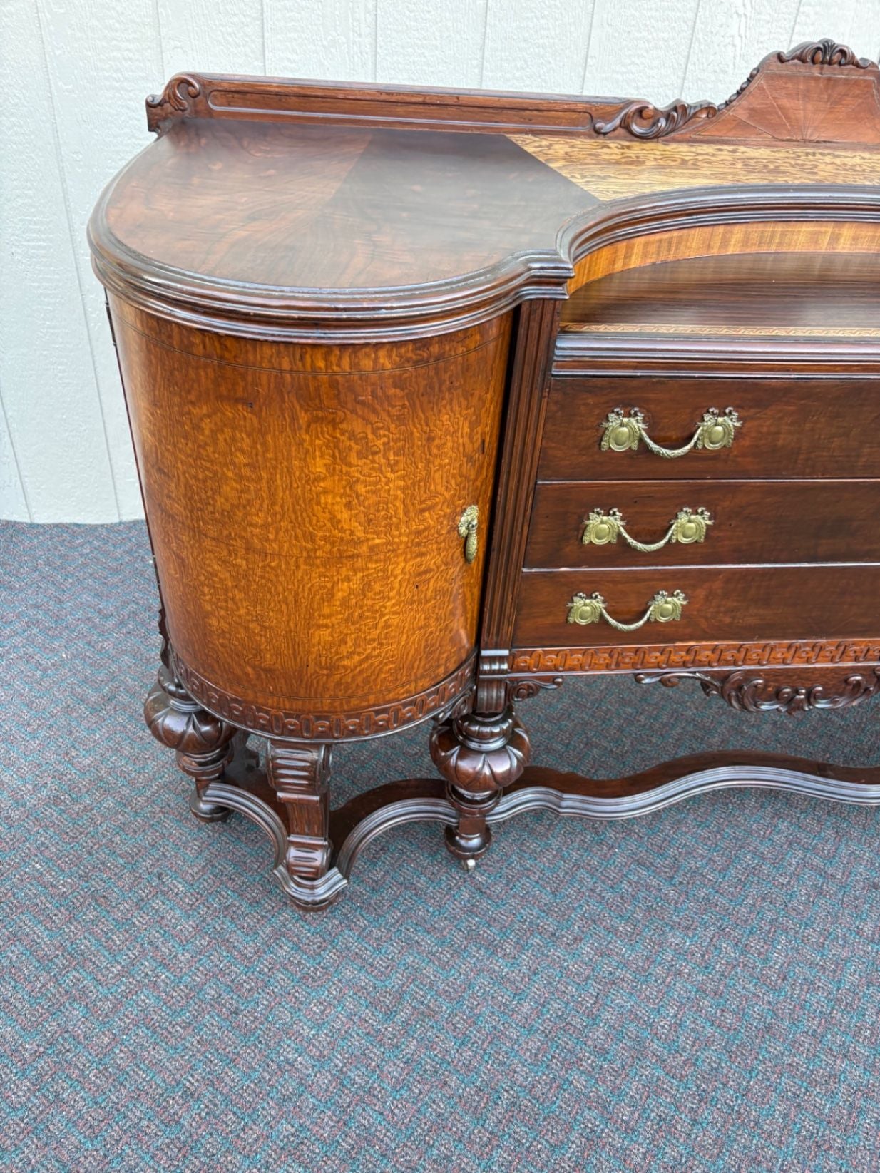 67513  Antique Victorian Sideboard Buffet with Ornate Carved Mahogany