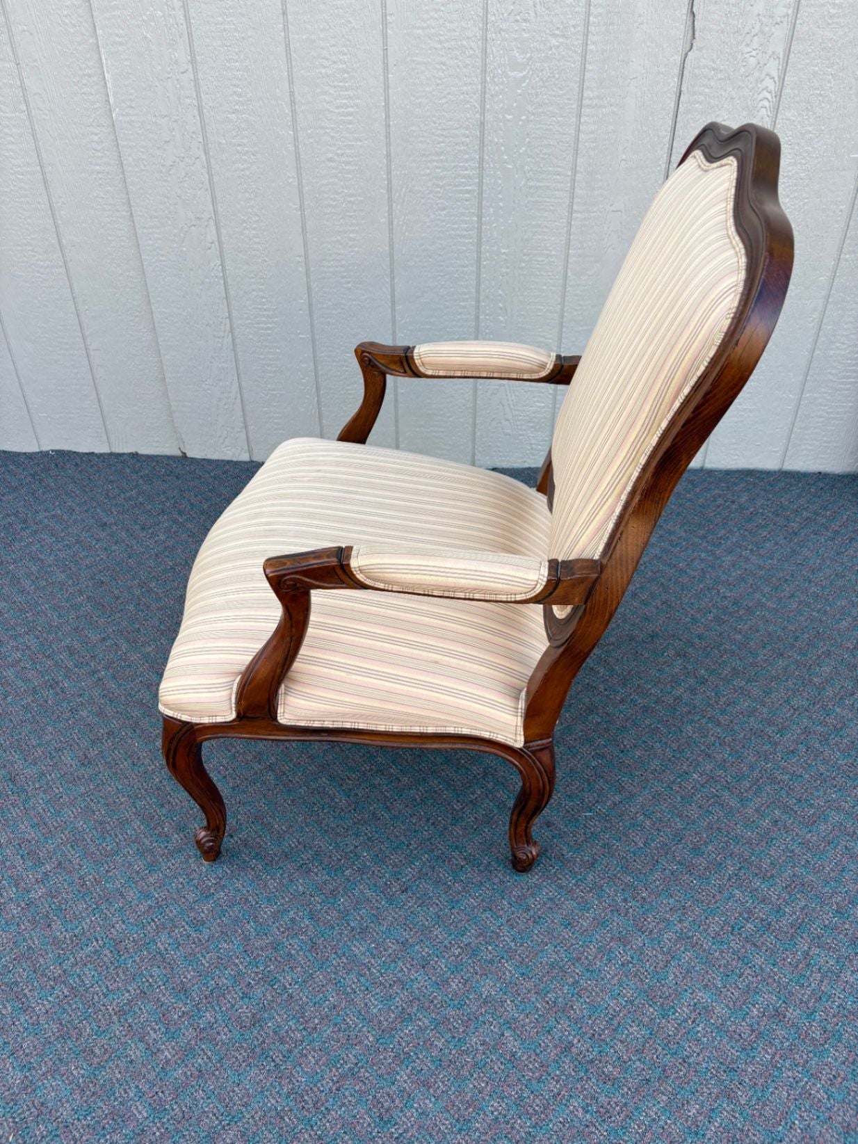 67602 Ethan Allen French Provincial Bergere Chair in Striped Upholstery