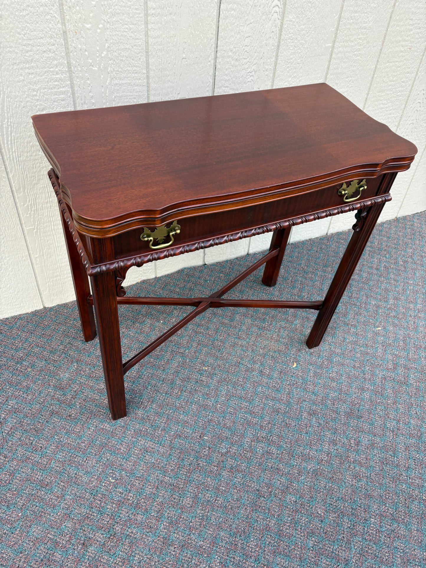 67745 Elegant Mahogany Flip Top Console Table with Brass Hardware
