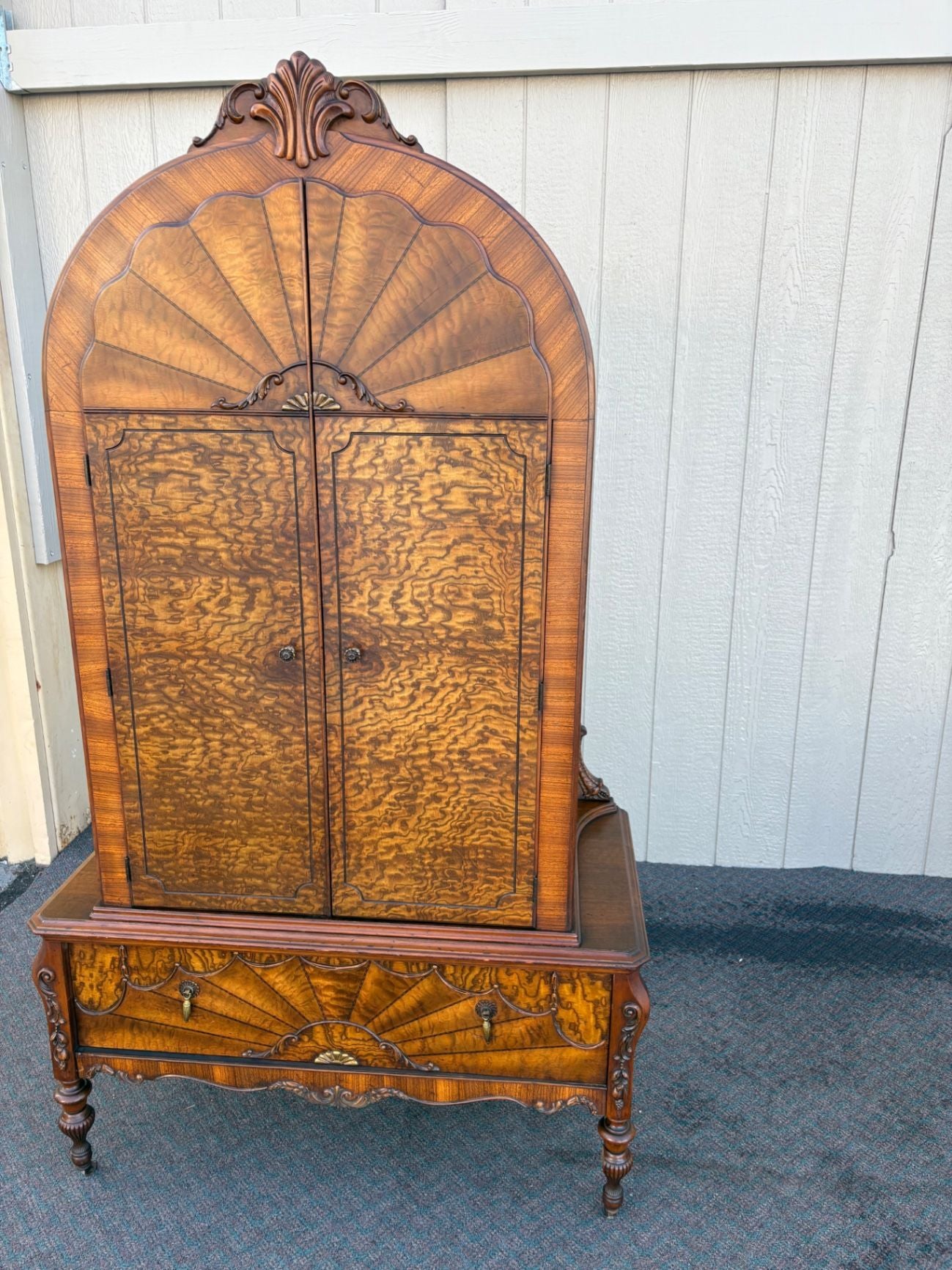 67453  Art Deco Chifferobe with Sunburst Veneer and Carved Details (Copy)