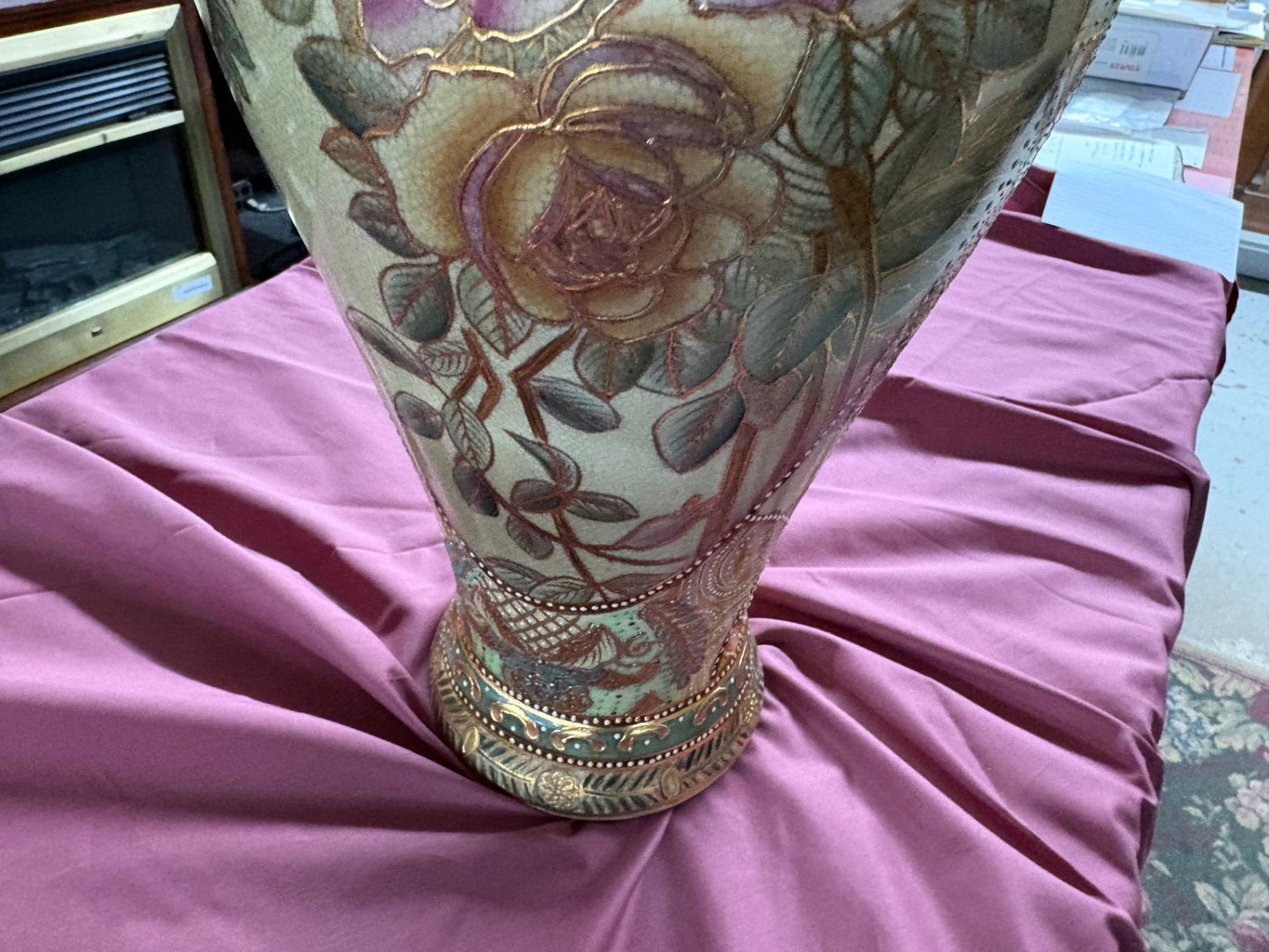 88000 Gilded Porcelain Floral Satsuma Style Vase with Handles