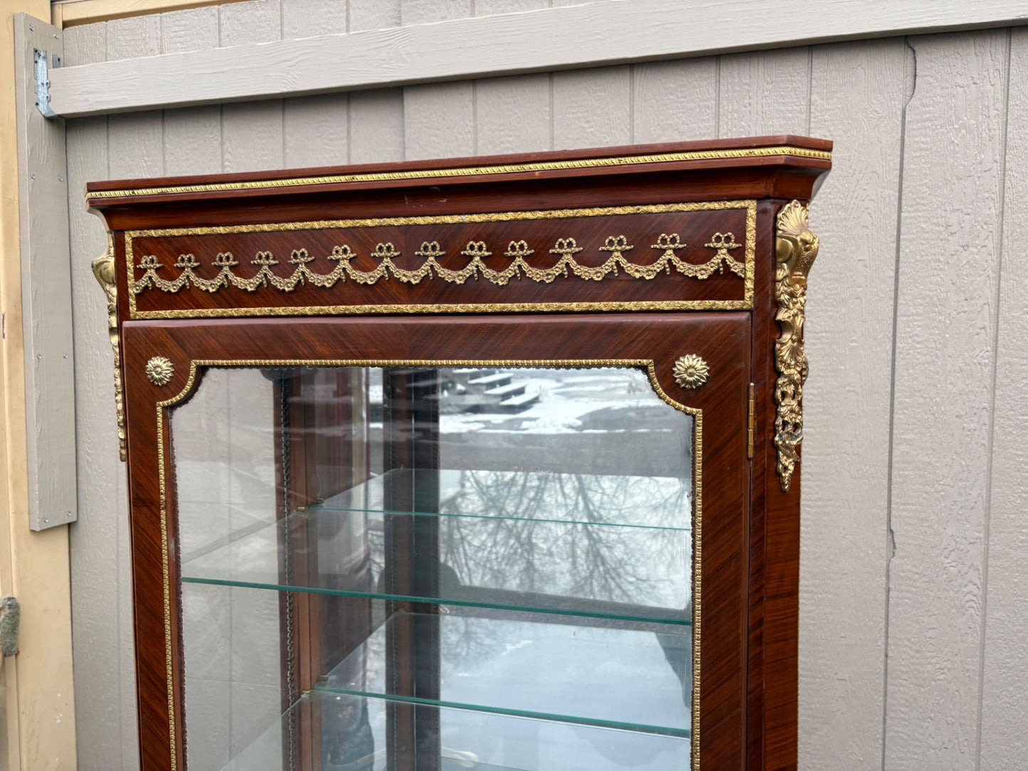 67322  Louis XV Style Curio Display Cabinet with Gilt Ormolu Accents