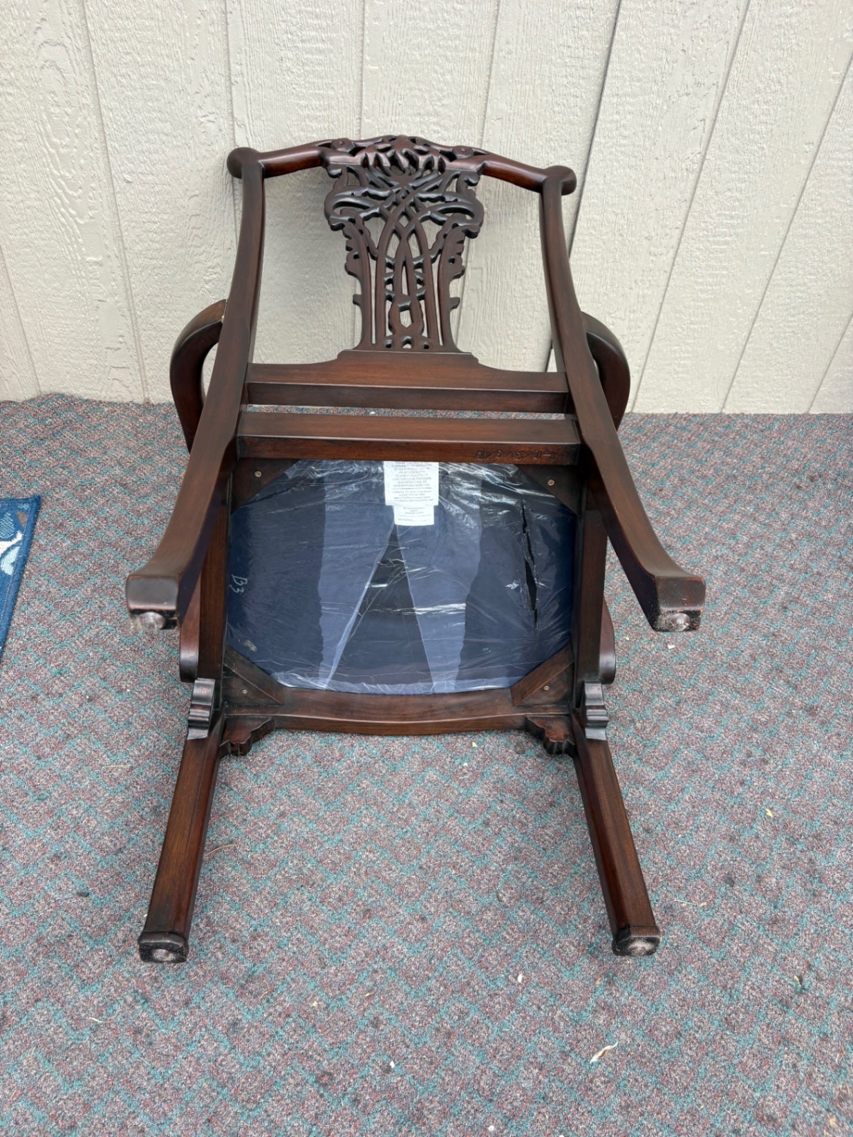 Pair of Chippendale Style Mahogany Armchairs with Carved Backs