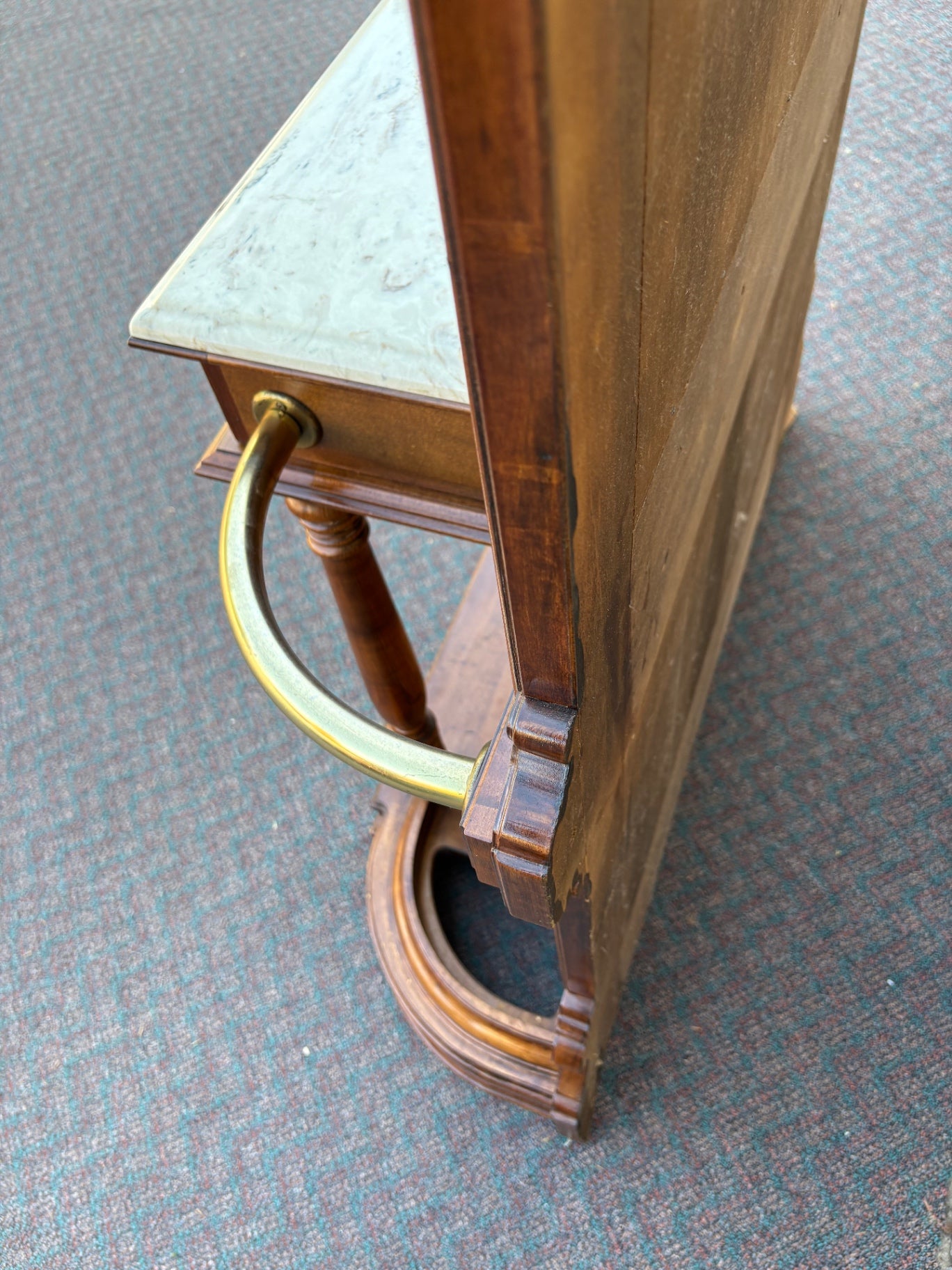 67756 Victorian Hall Tree with Mirror and Marble Shelf, Solid Walnut