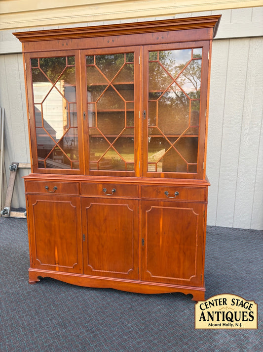 68159 Vintage Mahogany Breakfront China Cabinet with Glass Doors