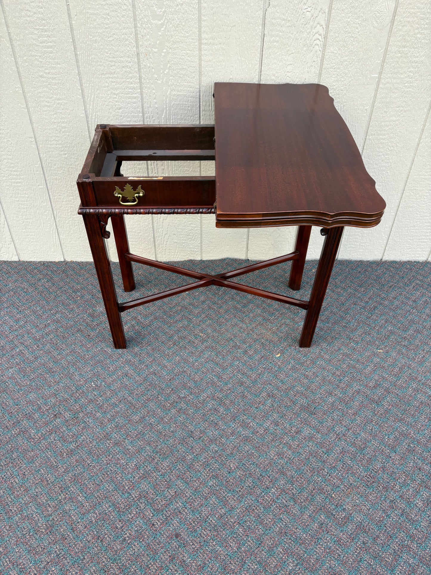 67745 Elegant Mahogany Flip Top Console Table with Brass Hardware