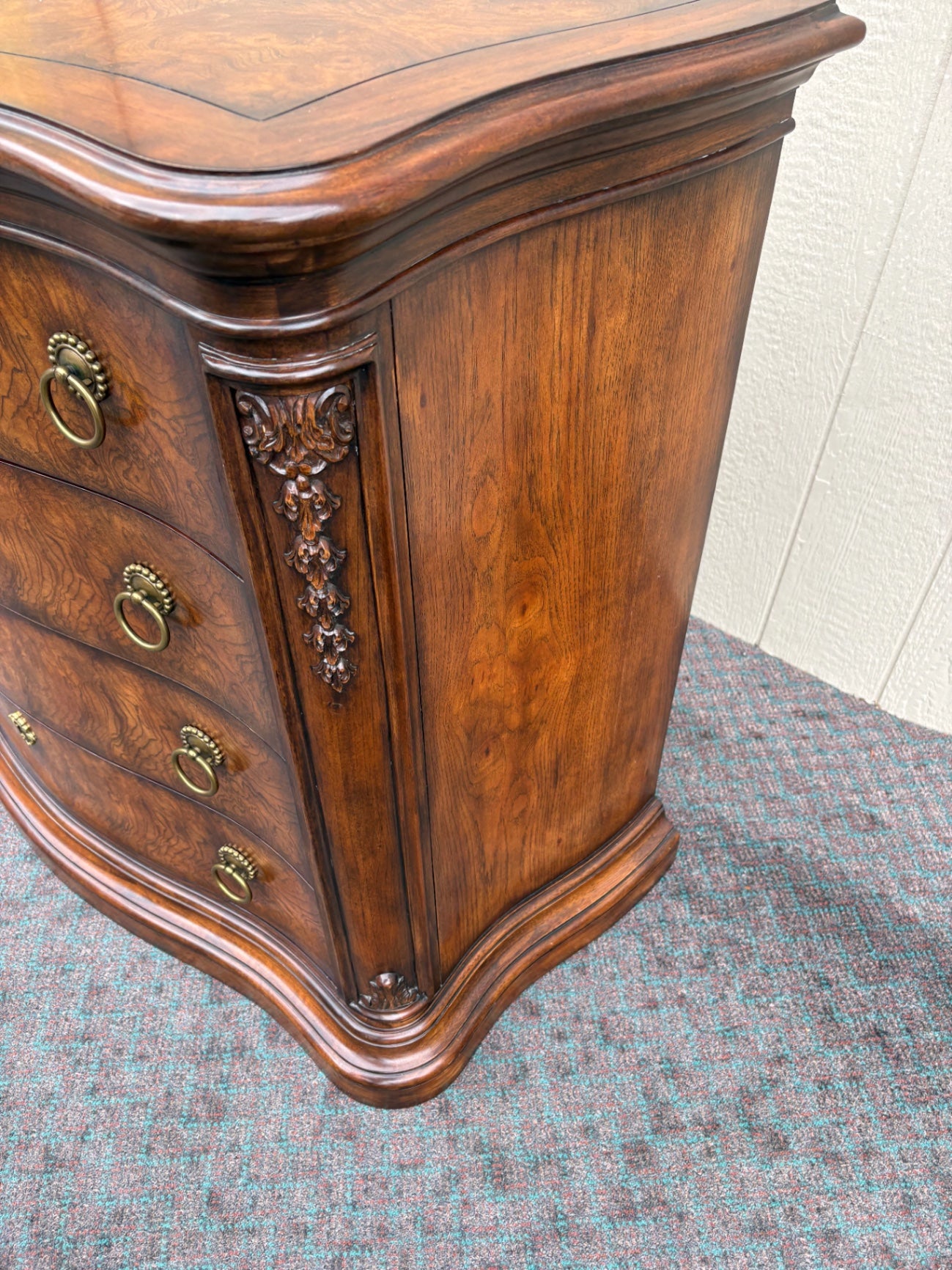 Henredon Traditional Burl Wood Chest with Carved Details