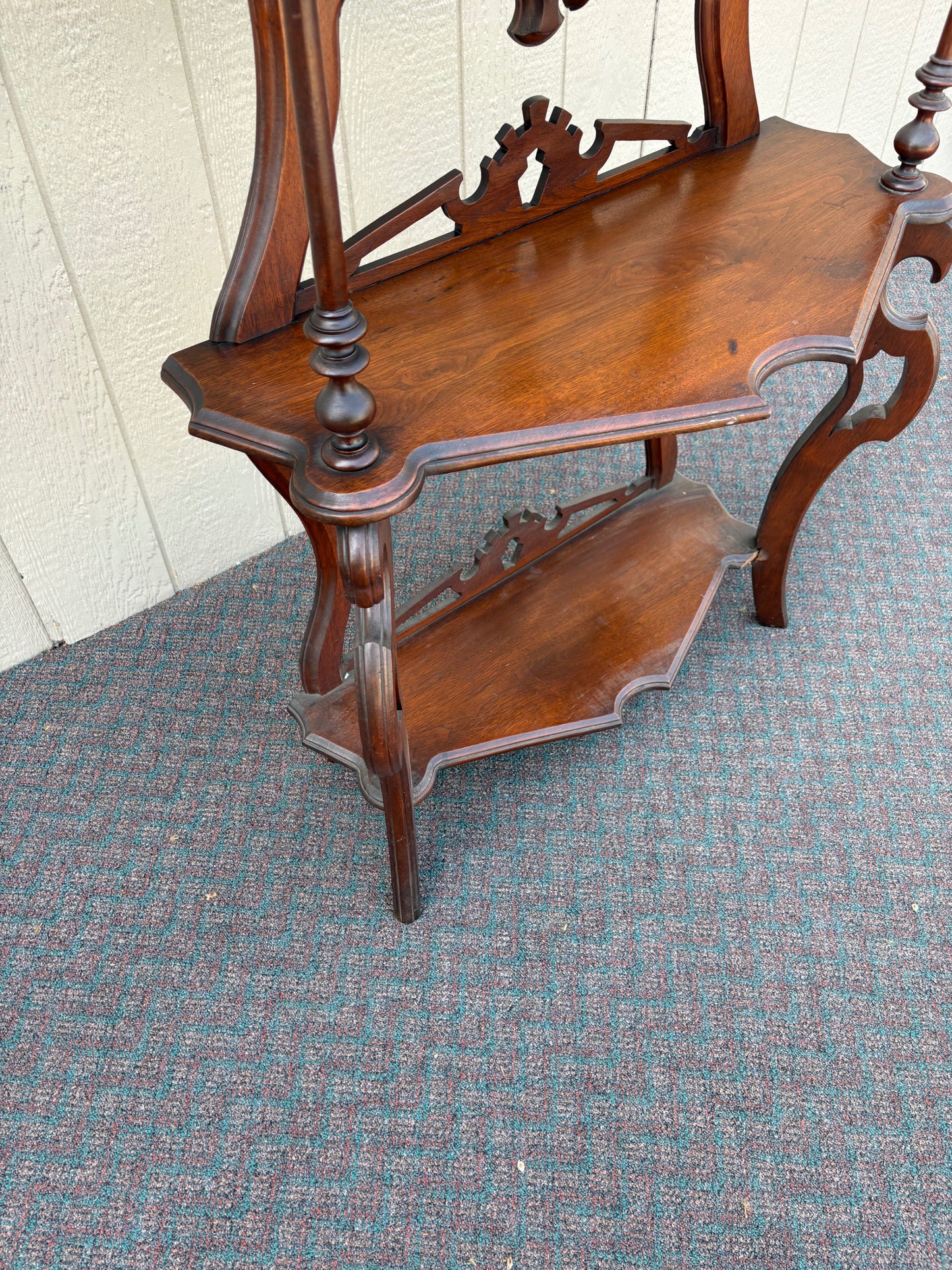 67717 Victorian Eastlake Style Hall Mirror with Shelves, Solid Mahogany