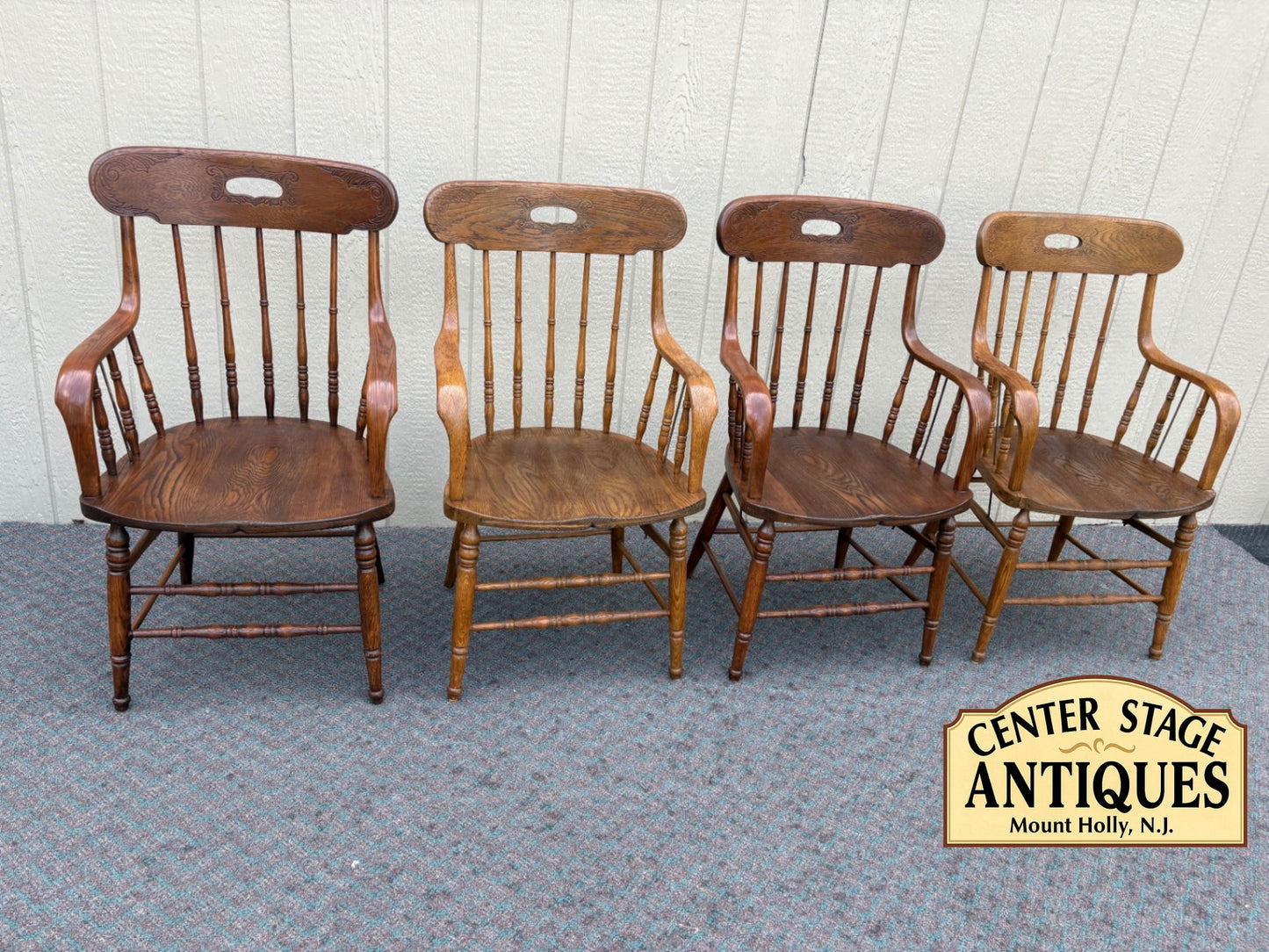 67669 Set of 4 Classic Oak Windsor Armchairs with Spindle Backs