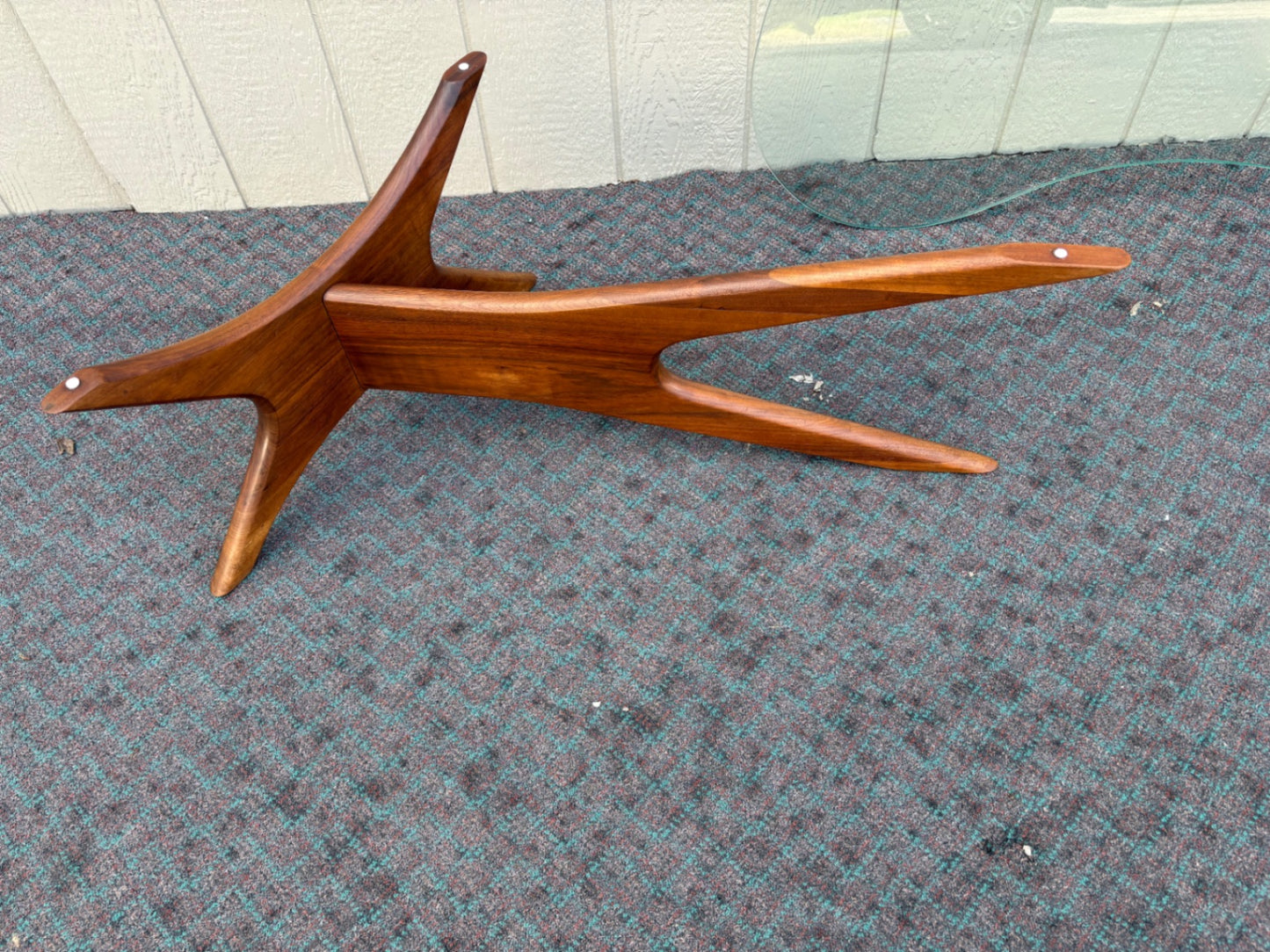 68052 Mid-Century Modern Glass Top Coffee Table with Sculptural Wood Base