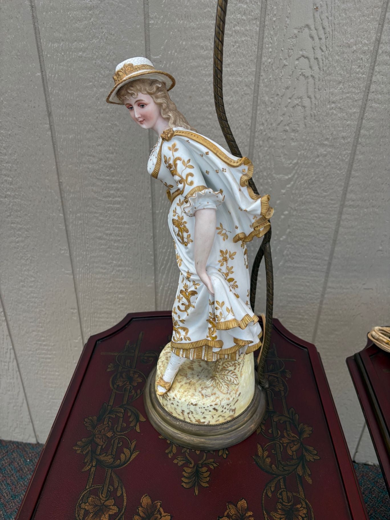 67579 Pair of Vintage Porcelain Figural Table Lamps with Gilded Accents