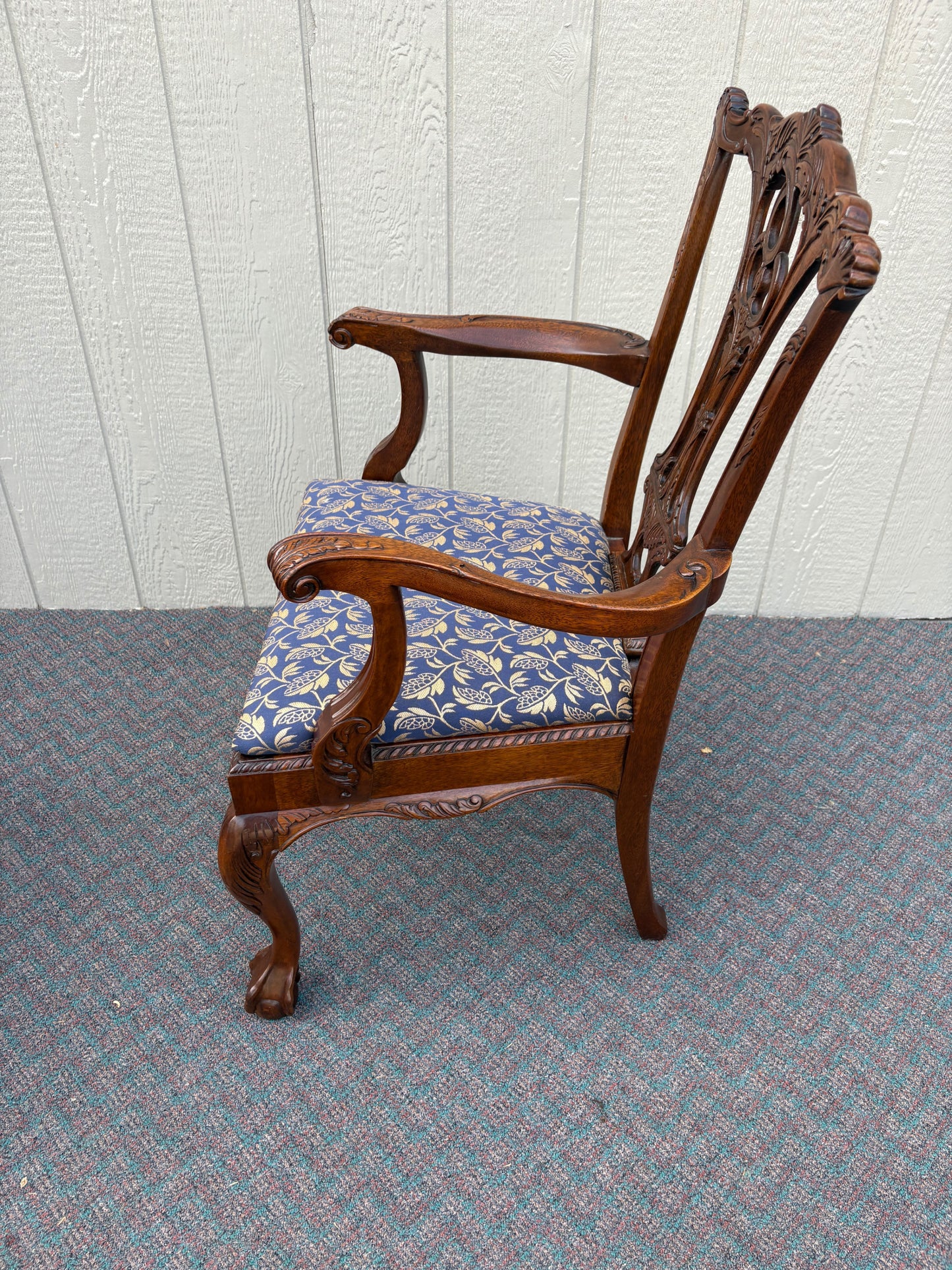 Set of 4 Chippendale Style Mahogany Dining Chairs with Upholstered Seats