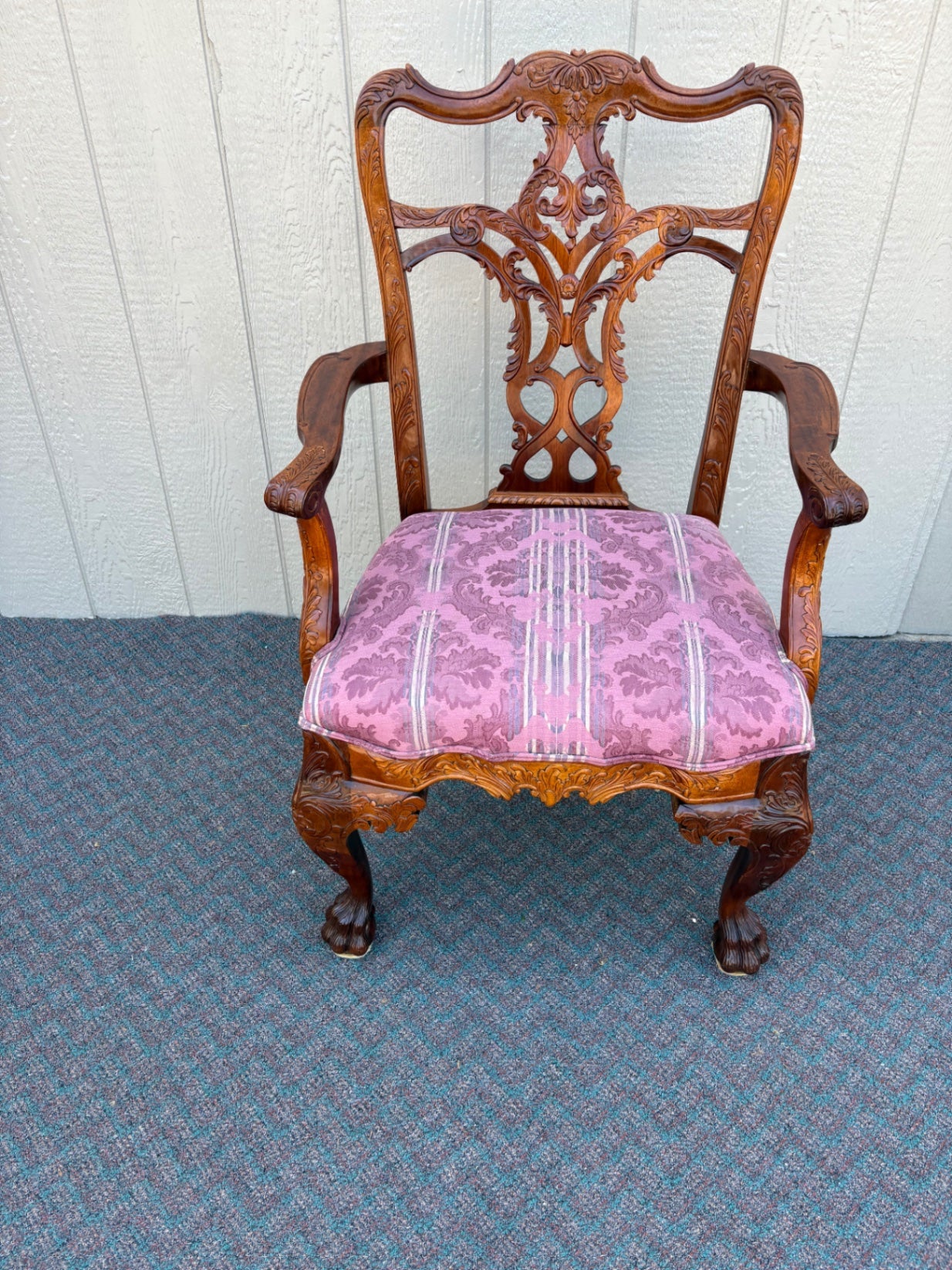 67770 Pair of Chippendale Style Armchairs with Carved Details