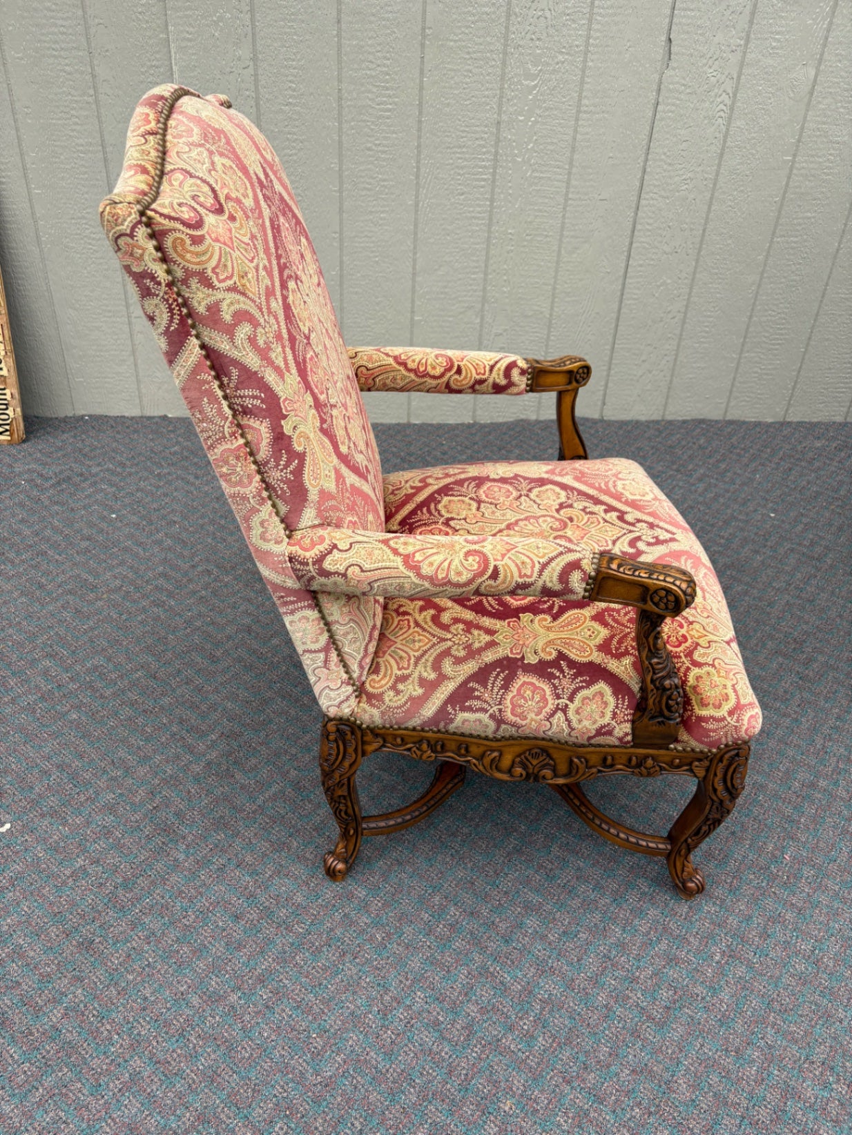 67758 Sherrill French Provincial Upholstered Armchair with Carved Wood