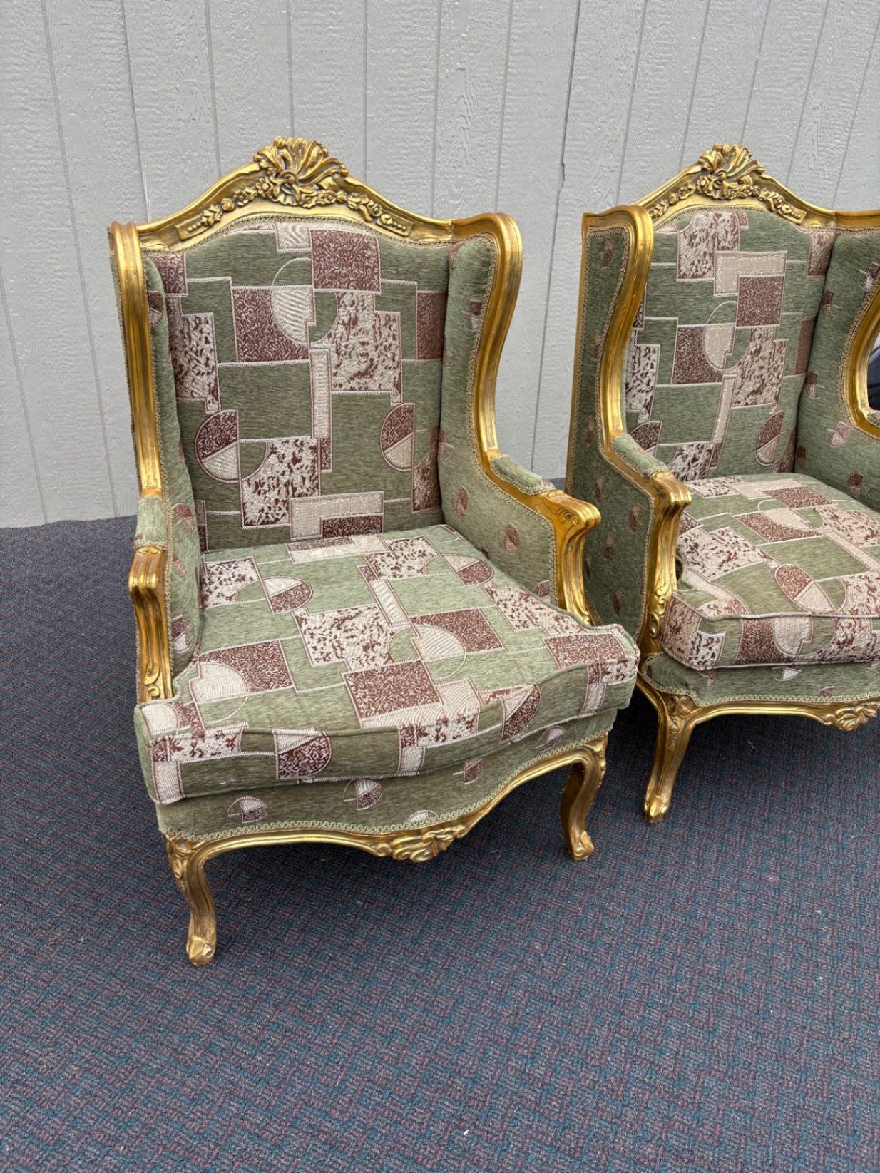 67516 Pair of Vintage French Provincial Gold Gilt Wingback Chairs