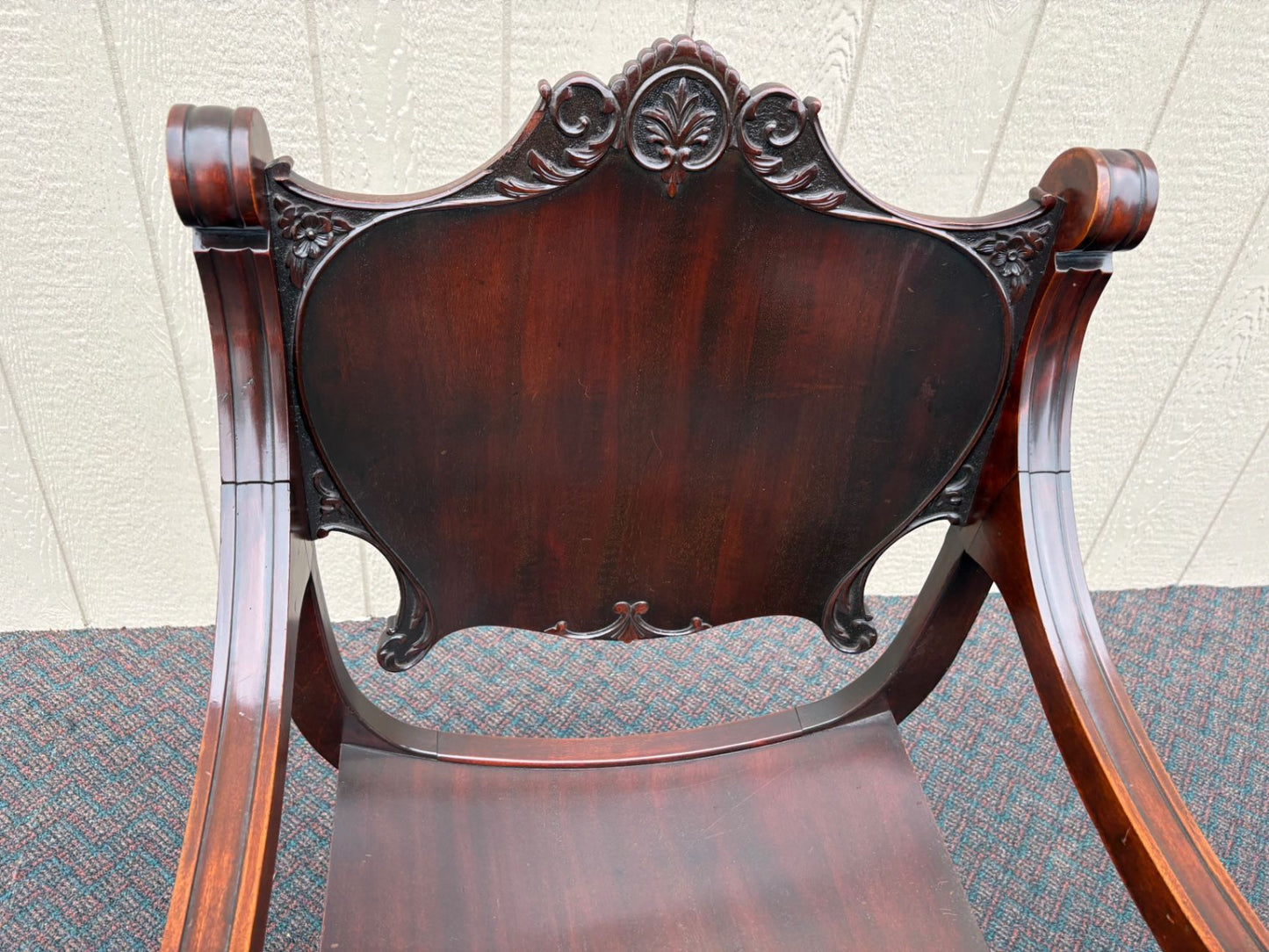 67539  Antique Empire Mahogany U-Back Chair with Ornate Carvings