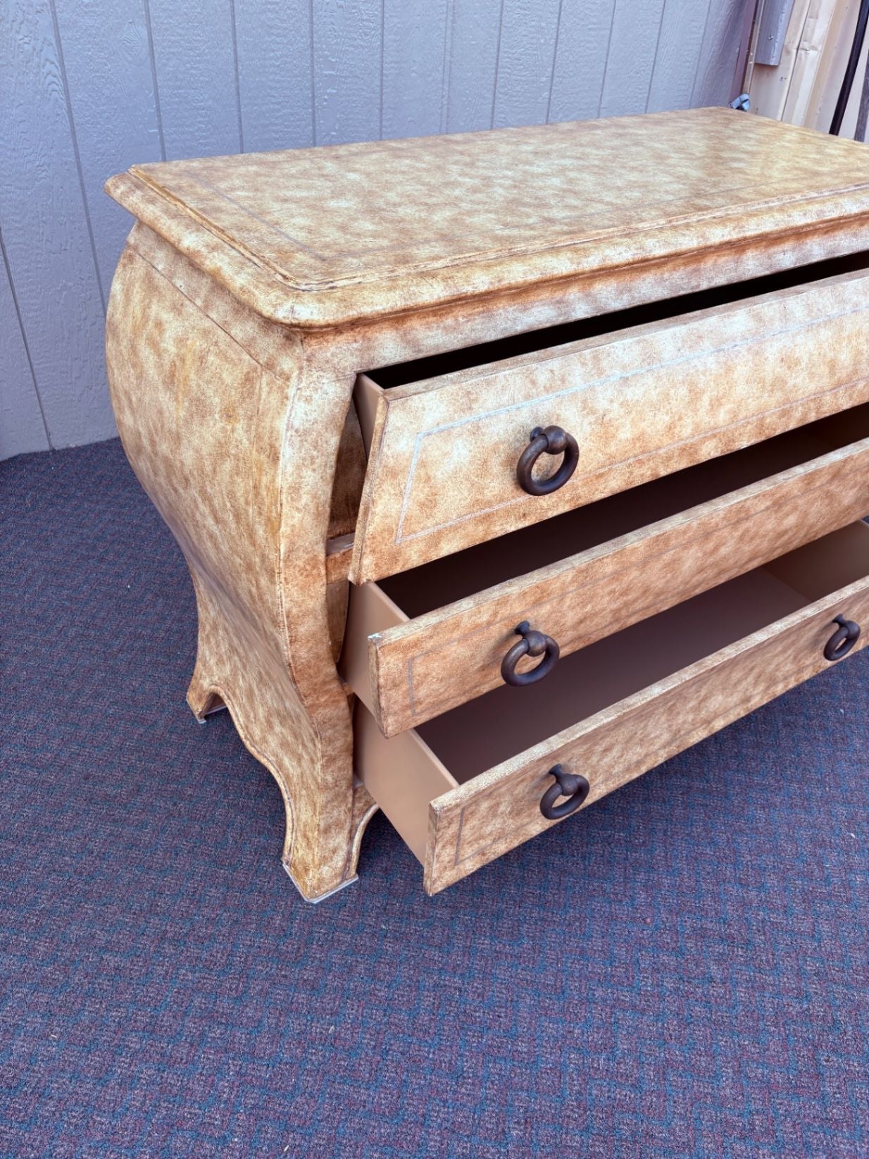 67403 Vintage Henredon Bombe Chest in Faux Marble Finish