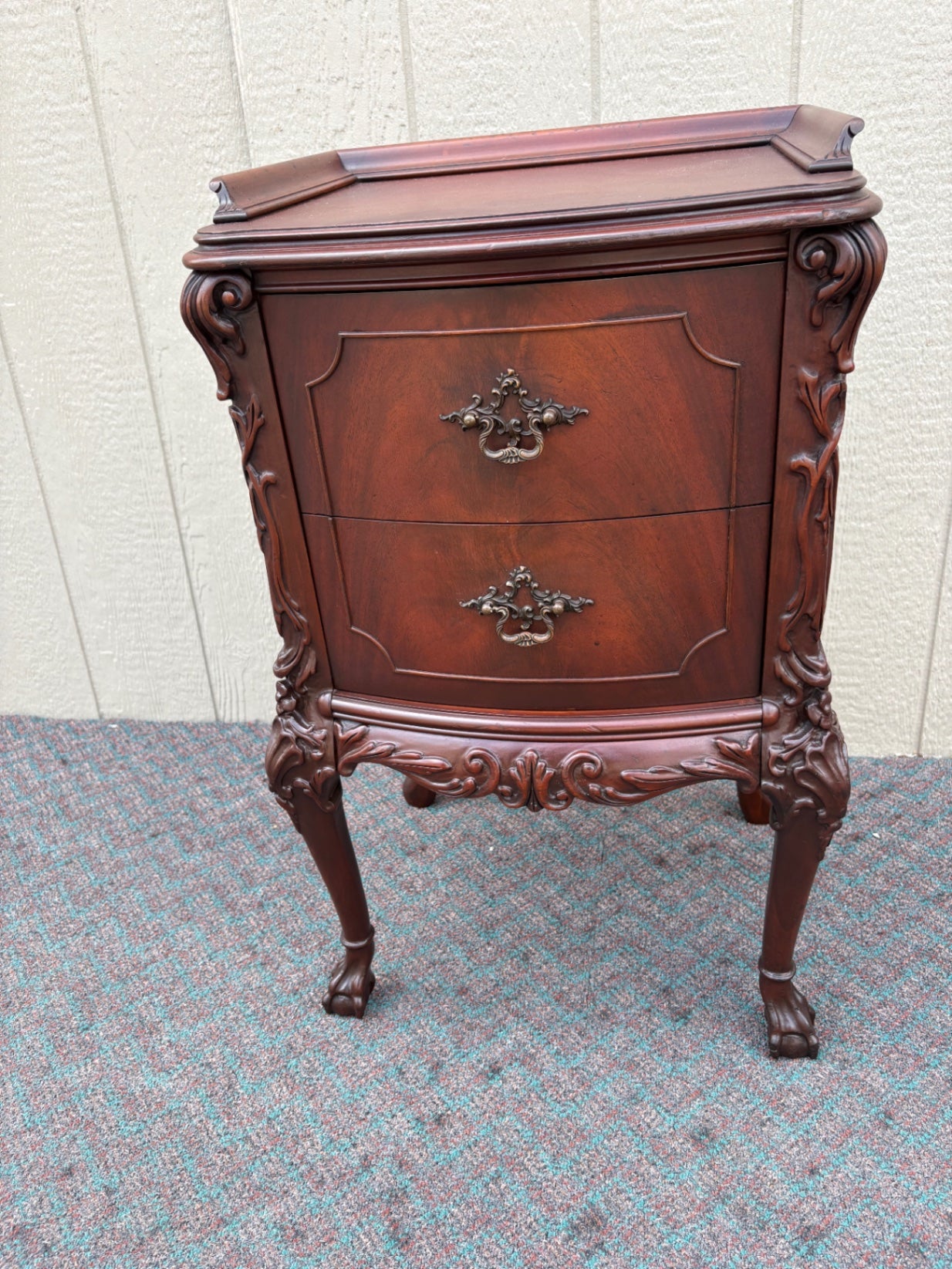 67928 Antique Mahogany Nightstand with Ornate Carved Details