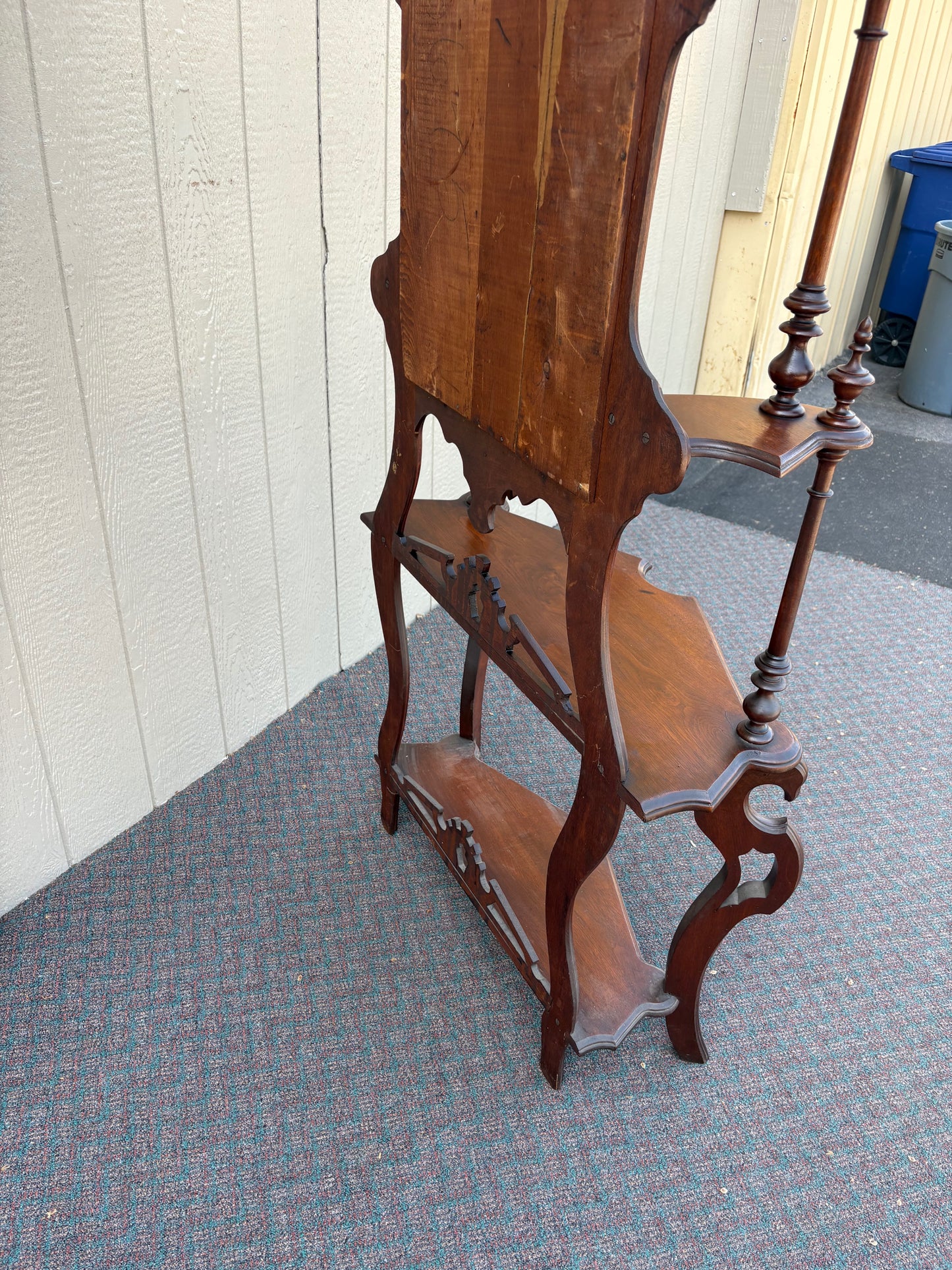 67717 Victorian Eastlake Style Hall Mirror with Shelves, Solid Mahogany