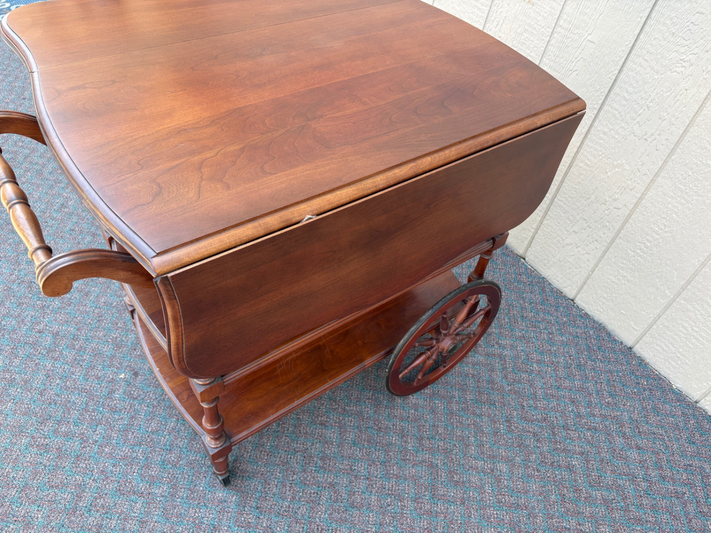 Pennsylvania House Cherry Wood Drop Leaf Tea Cart with Drawer