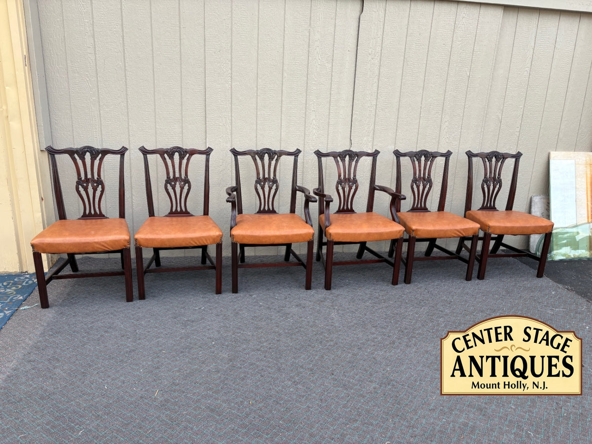 66988  Set of 6 Charak Dining Chairs, Chippendale Style, Mahogany