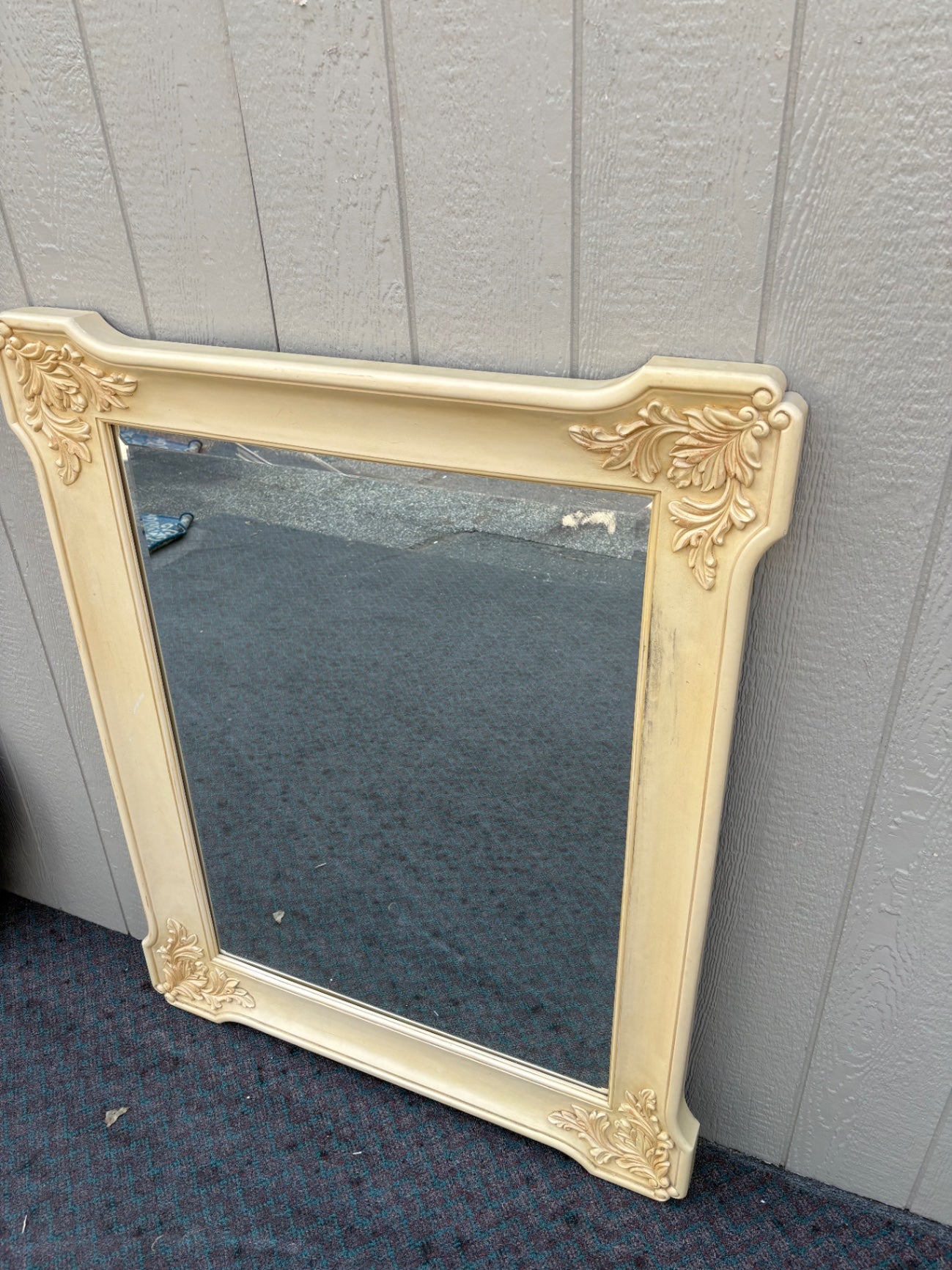 68028 Vintage French Provincial Wall Mirror with Ornate Cream Frame