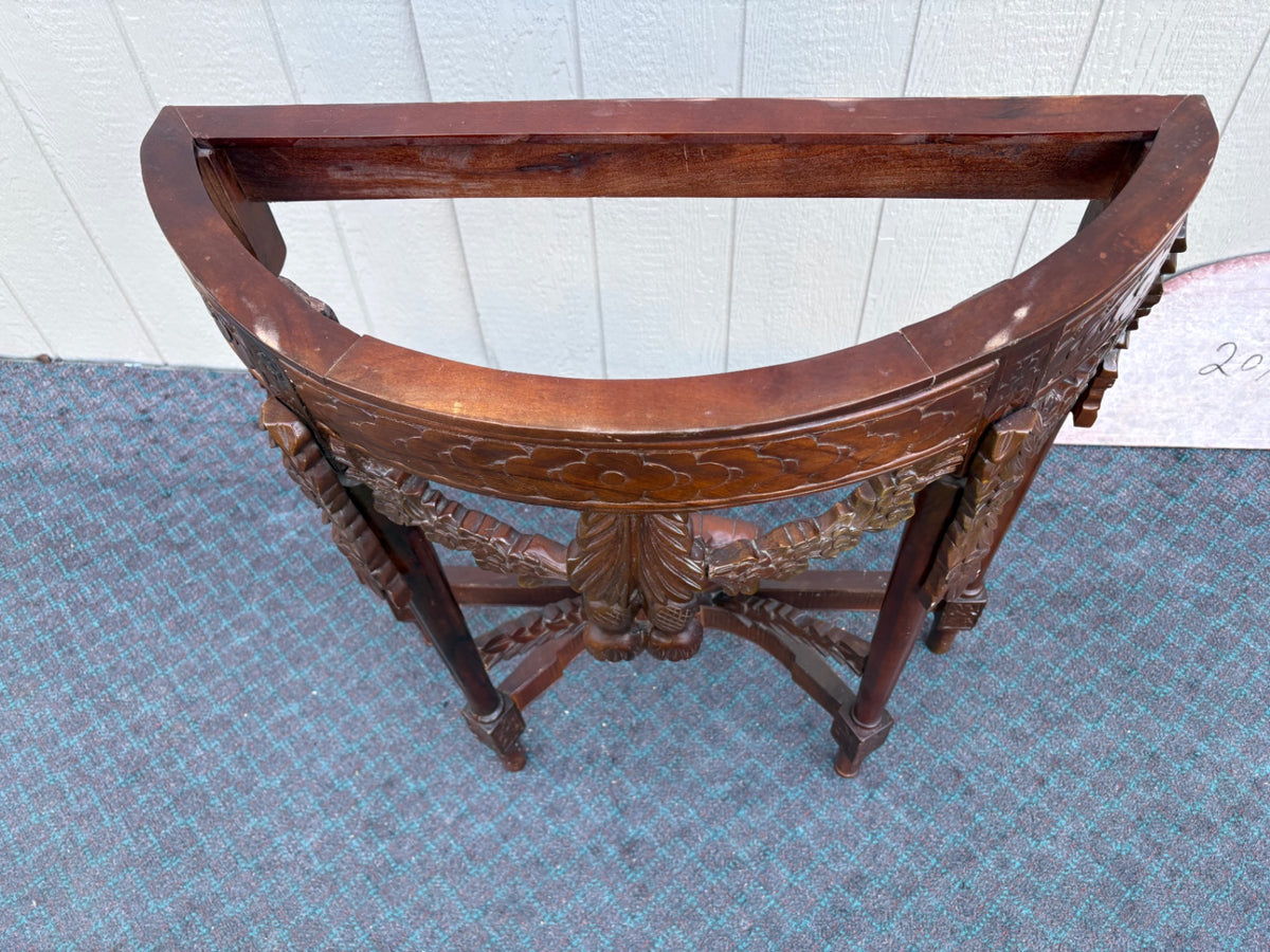 68237  Antique Mahogany Demilune Table with Pink Marble Top