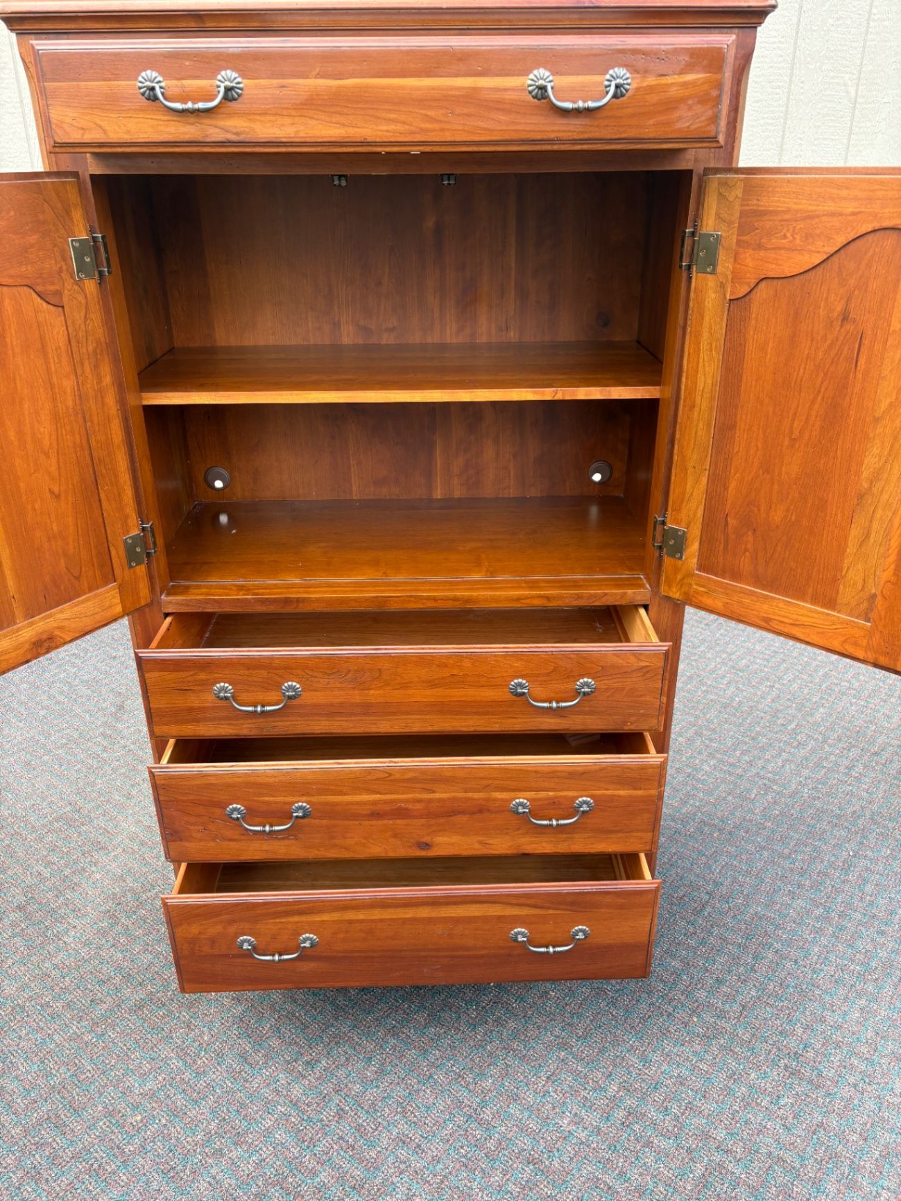 67581 Ethan Allen Cherry High Chest Dresser with Elegant Hardware