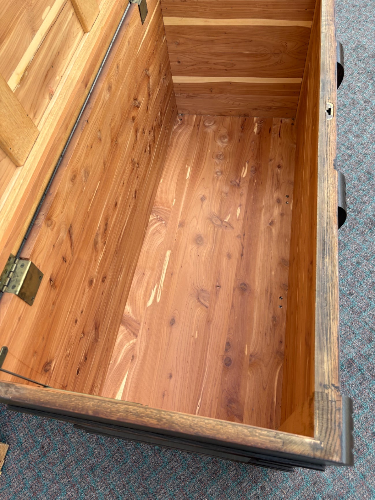 67754 Vintage Dark Oak Trunk with Carved Details and Panel Design