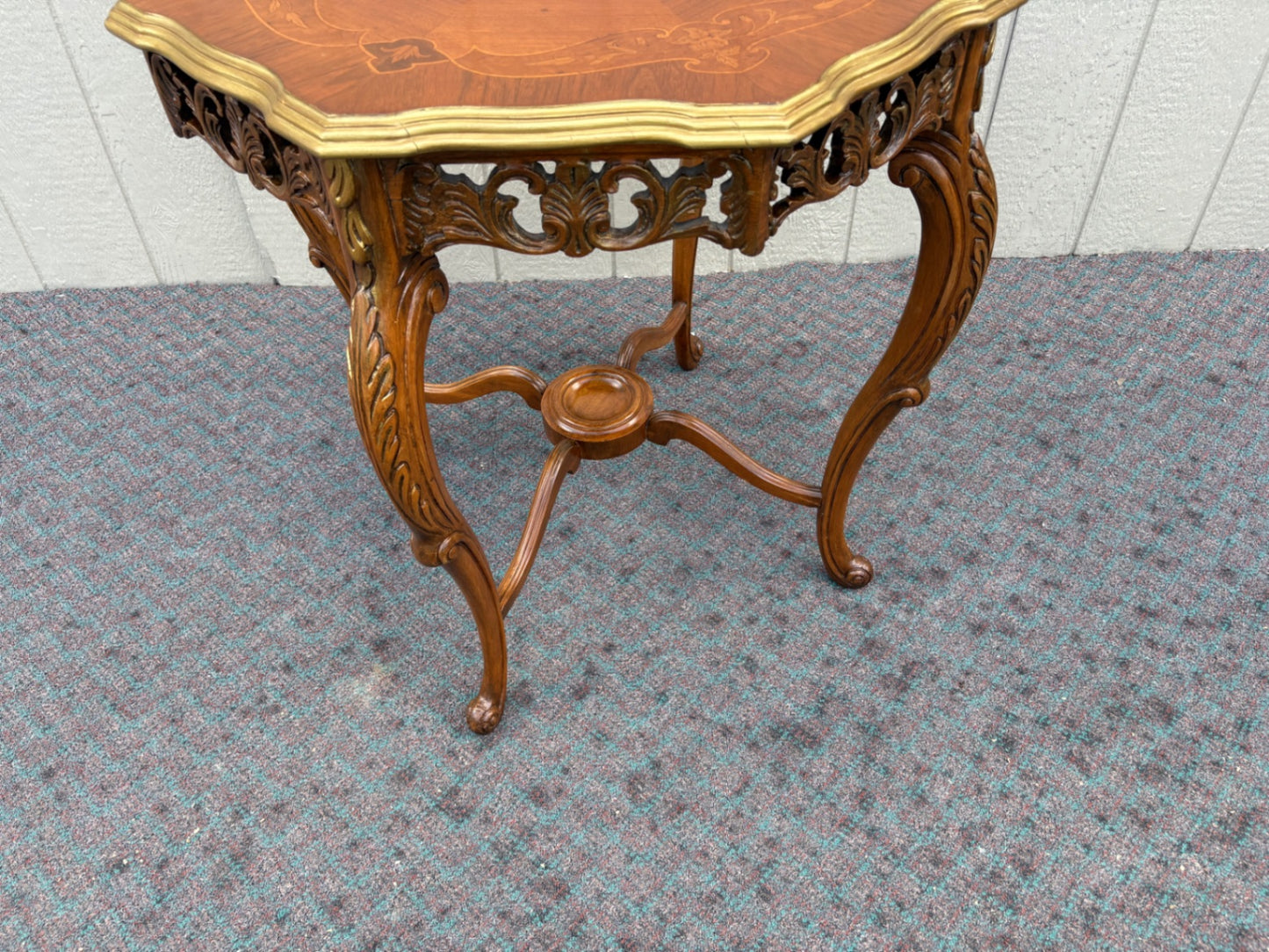 67987 Ornate French Louis XV Style Inlaid Walnut Side Table