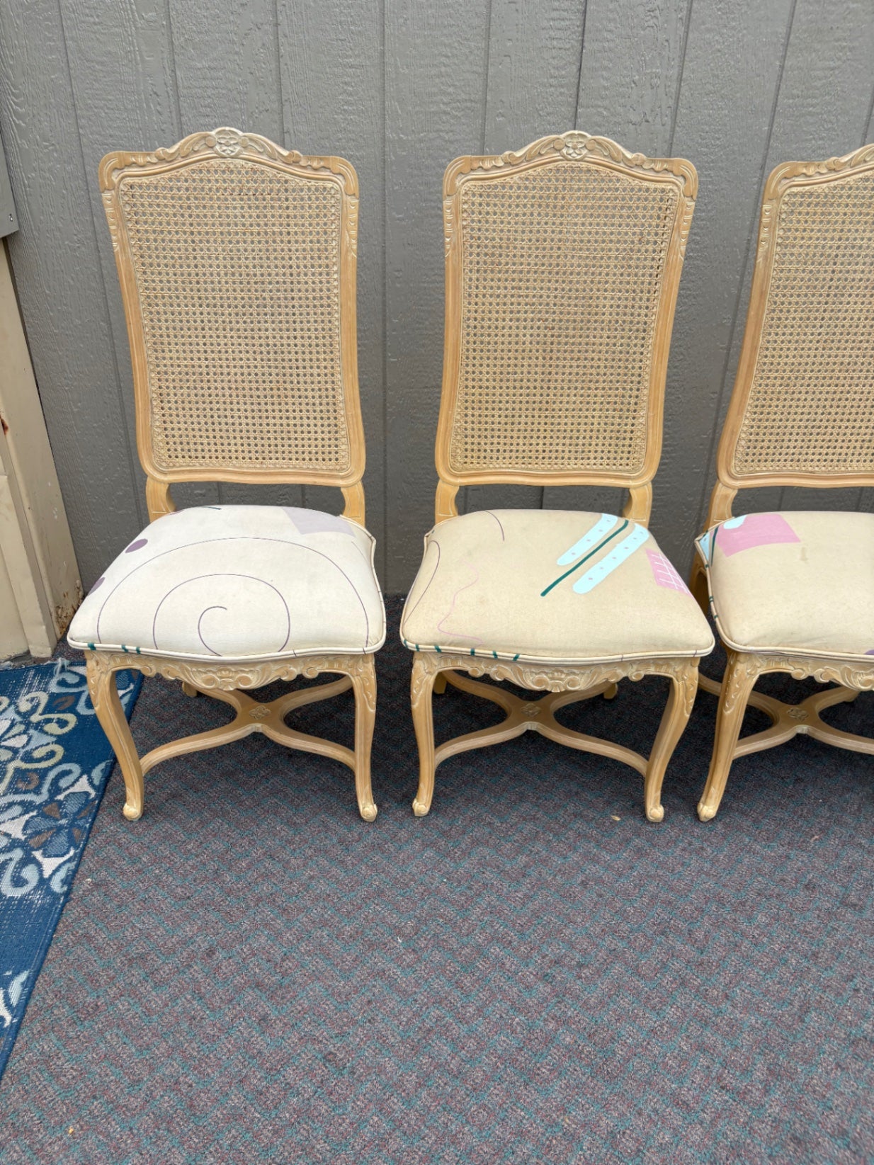 Set of 6 French Provincial Dining Chairs with Cane Backs