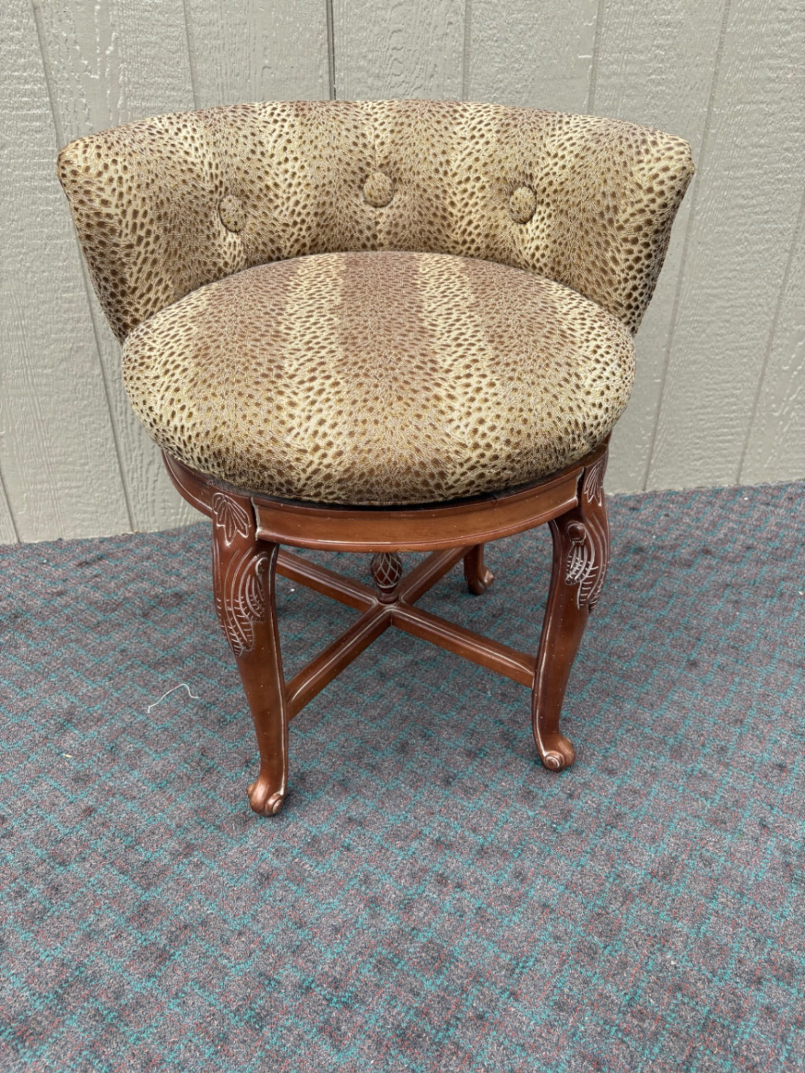 Vintage Swivel Vanity Chair with Leopard Print Upholstery