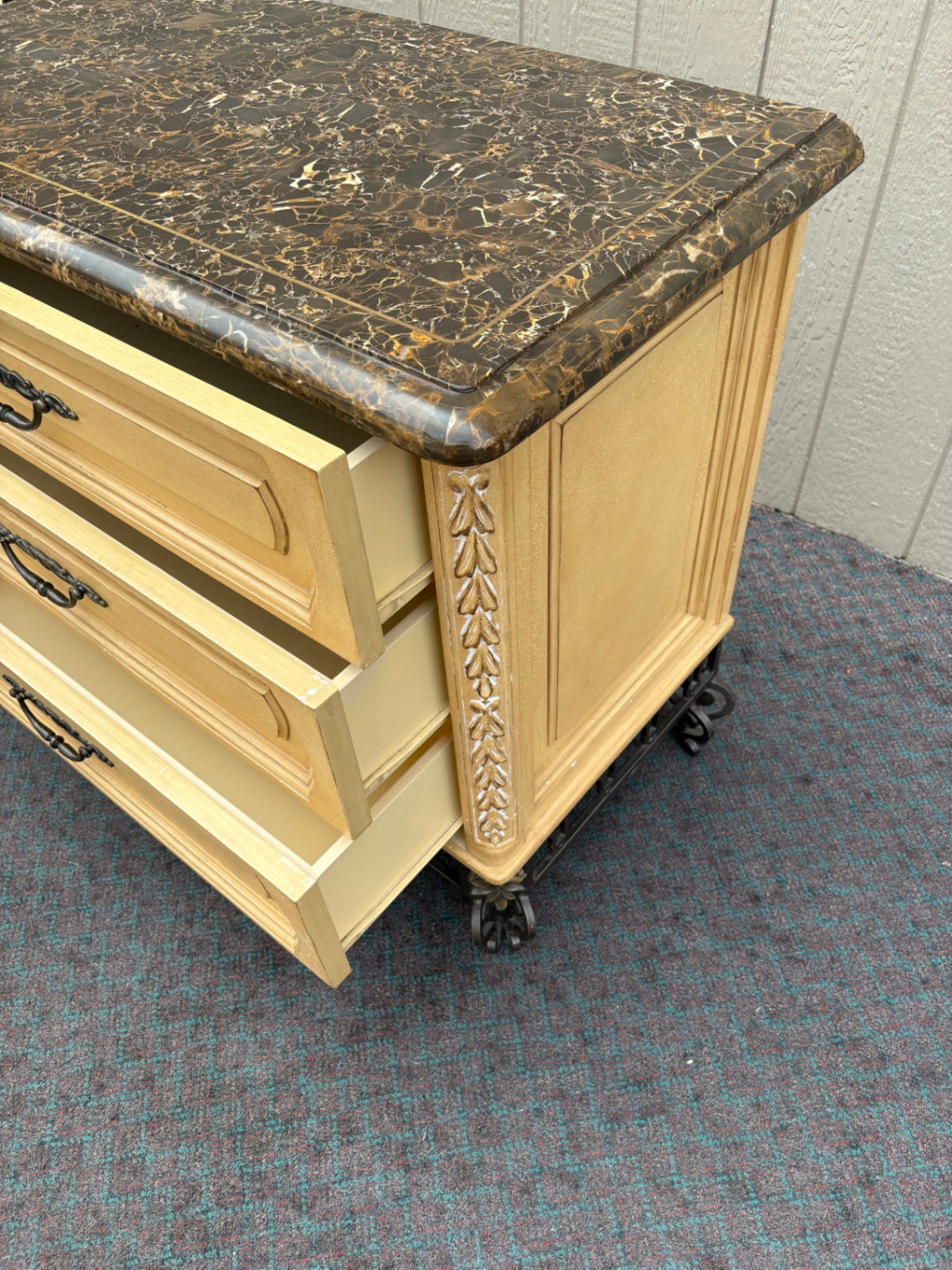68078 Vintage French Provincial Marble Top Chest with Ornate Detailing