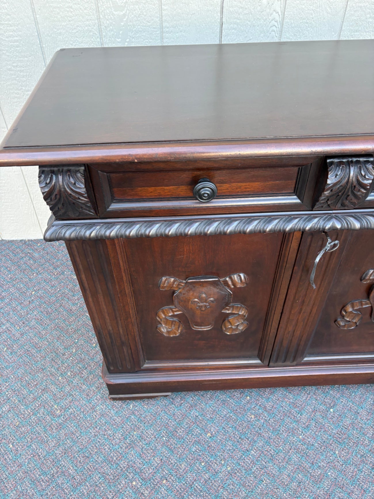 68013  Antique Mahogany Cabinet with Ornate Carved Details