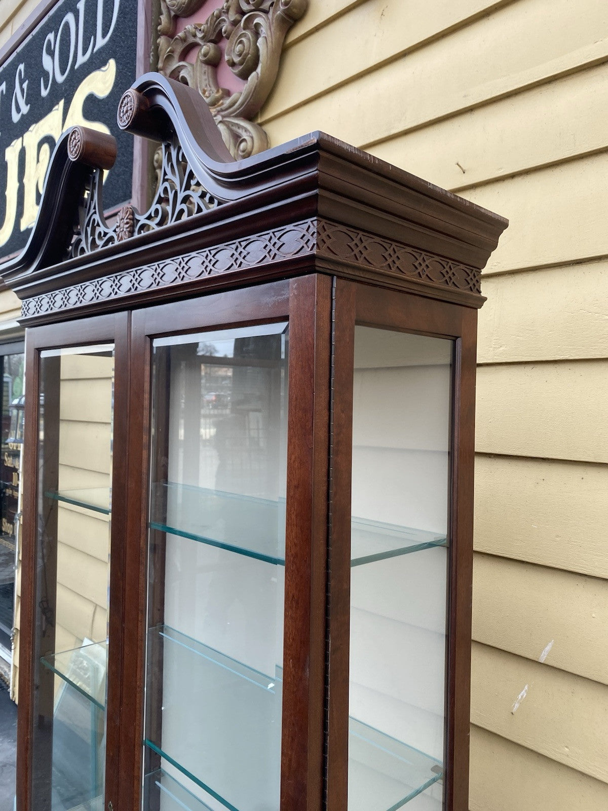 66239 Mahogany Arched Curio China Cabinet with Plate Glass Shelves