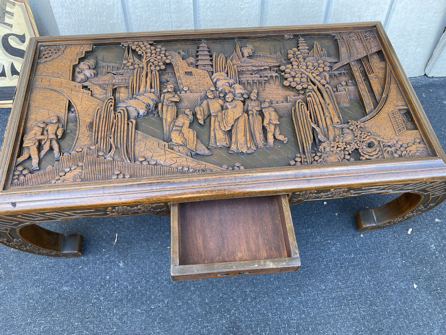 66349 Oriental Hand Carved Coffee Table Stand w/ drawer